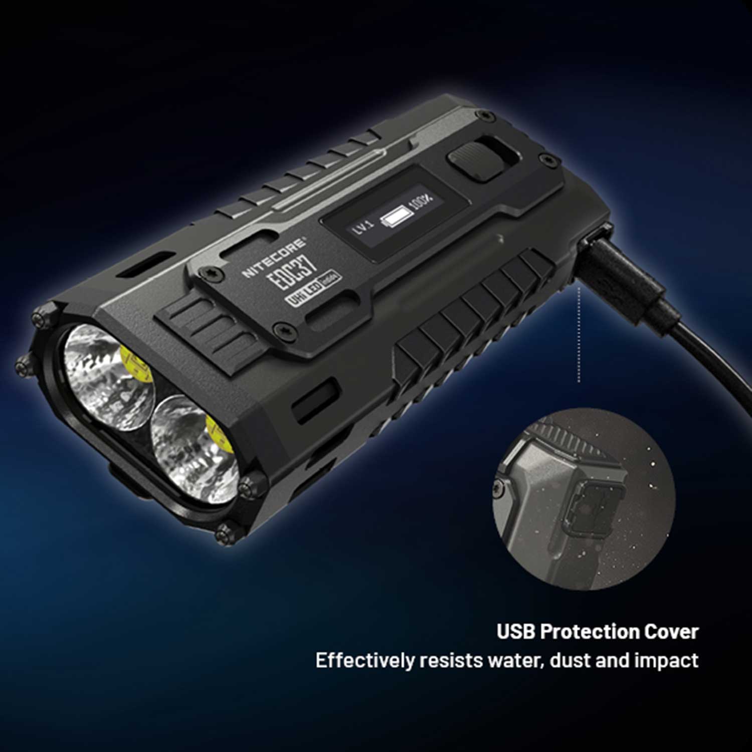 Nitecore EDC37 - LED Taschenlampe 8000 Lumen Spot & Flutlicht USB-C OLED Display – Detailansicht