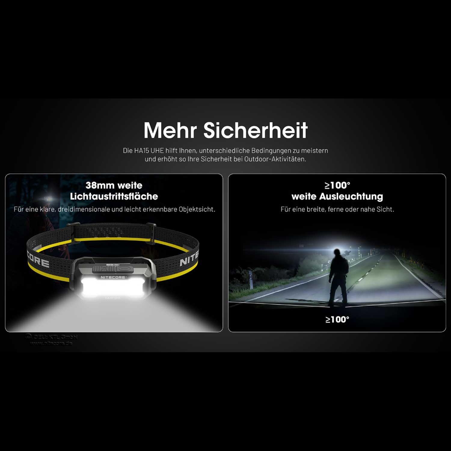 Nitecore HA15 UHE LED Stirnlampe 400 Lumen mit Rotlicht & USB-C Akku NL1411R – Detailansicht