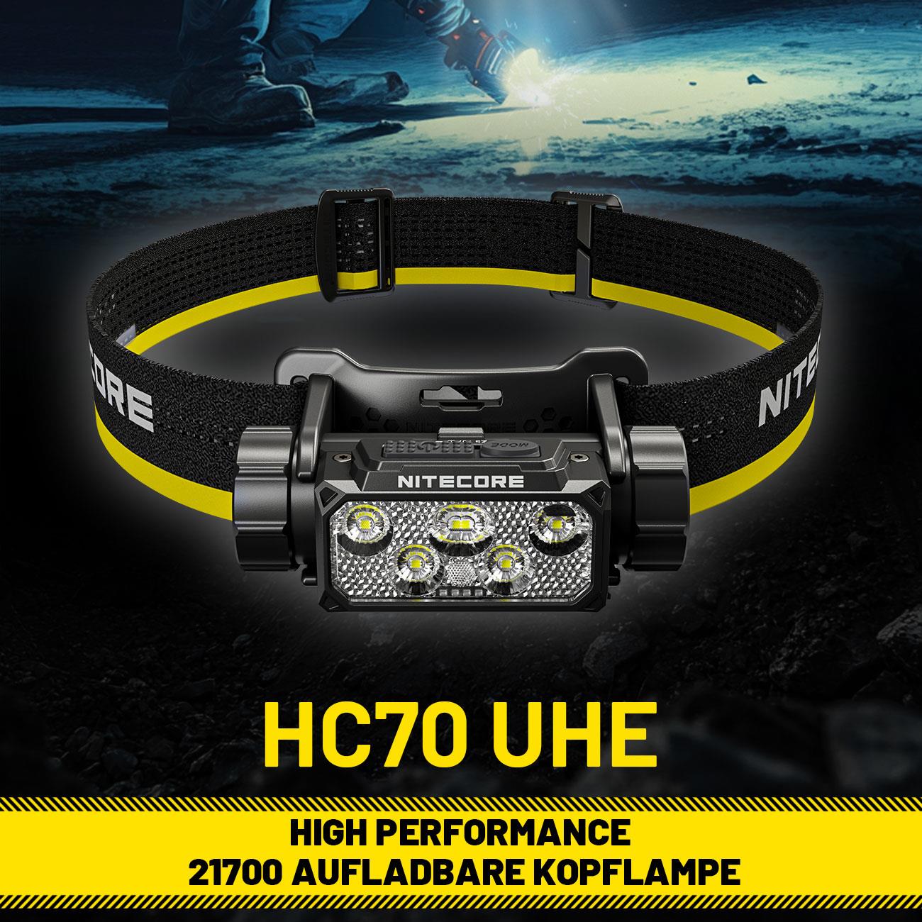 Nitecore HC70 UHE LED Stirnlampe 1600 Lumen, 156m Leuchtweite, Akku, 6000mAh, USB-C