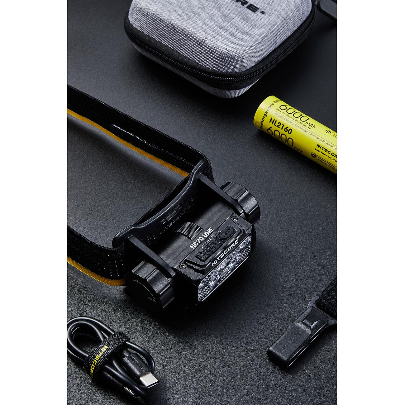 Nitecore HC70 UHE LED Stirnlampe 1600 Lumen, 156m Leuchtweite, Akku, 6000mAh, USB-C – Detailansicht