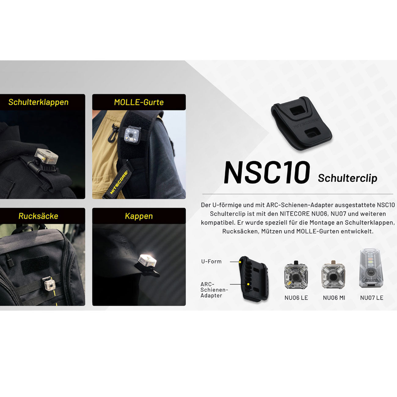 Nitecore NSC10 - Schulterclip für NU06 und NU07 Signalleuchte – Detailansicht