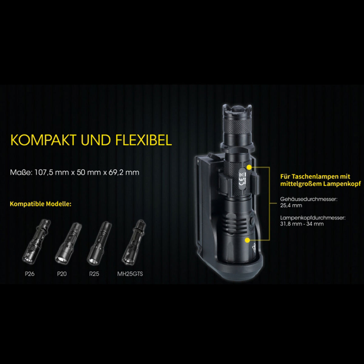 Nitecore Tactical Holster für Taschenlampen – NTH10, NTH20 & NTH25 – Detailansicht