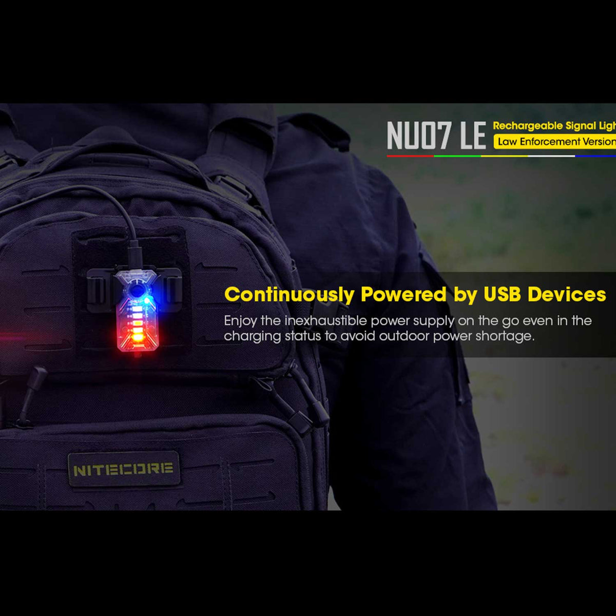 Nitecore NU07 LE – Kompakte USB-C Signalleuchte mit 5 Lichtfarben ARC & MOLLE kompatibel – Detailansicht