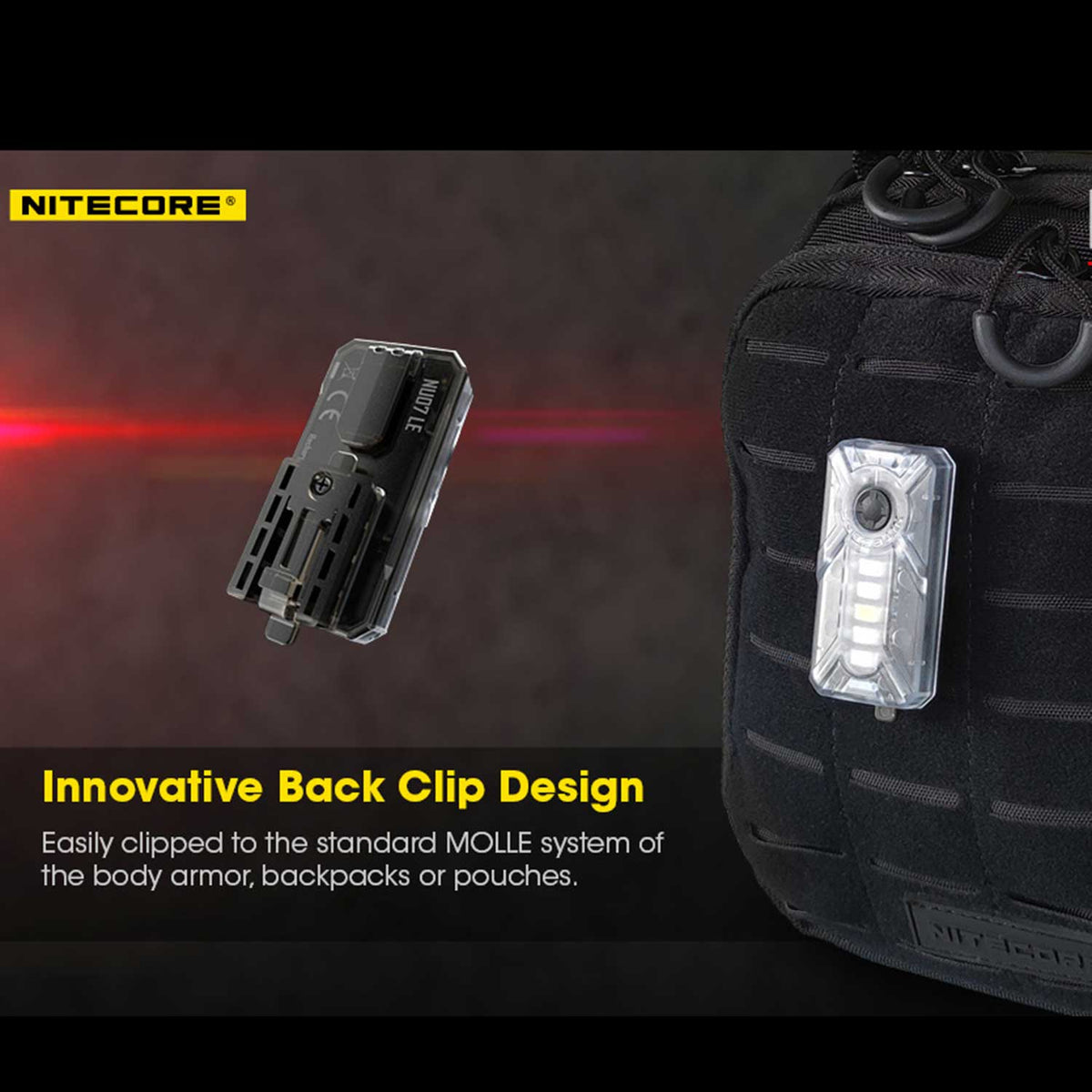 Nitecore NU07 LE – Kompakte USB-C Signalleuchte mit 5 Lichtfarben ARC & MOLLE kompatibel – Detailansicht