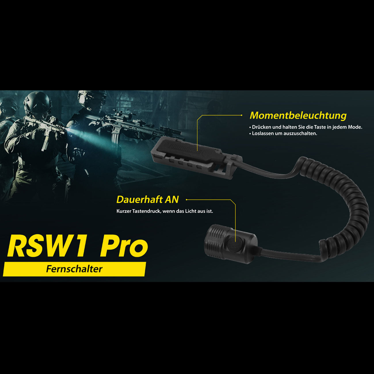 Nitecore RSW1 Pro – geräuschloser Fernschalter mit Moment- & Dauerlicht für MH12 PRO und MH25 PRO – Detailansicht