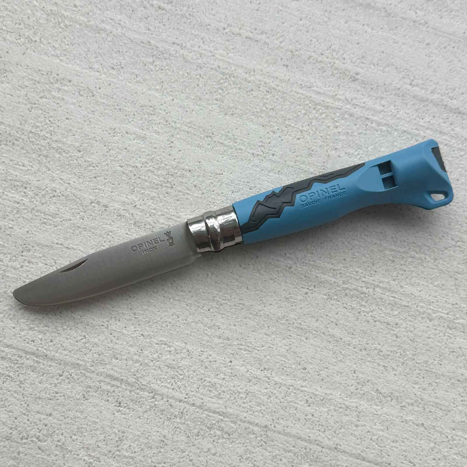 Opinel No 07 Outdoor Junior Kindermesser mit Signalpfeife, Farbe rot – Outdoor-Einsatz / Messeransicht