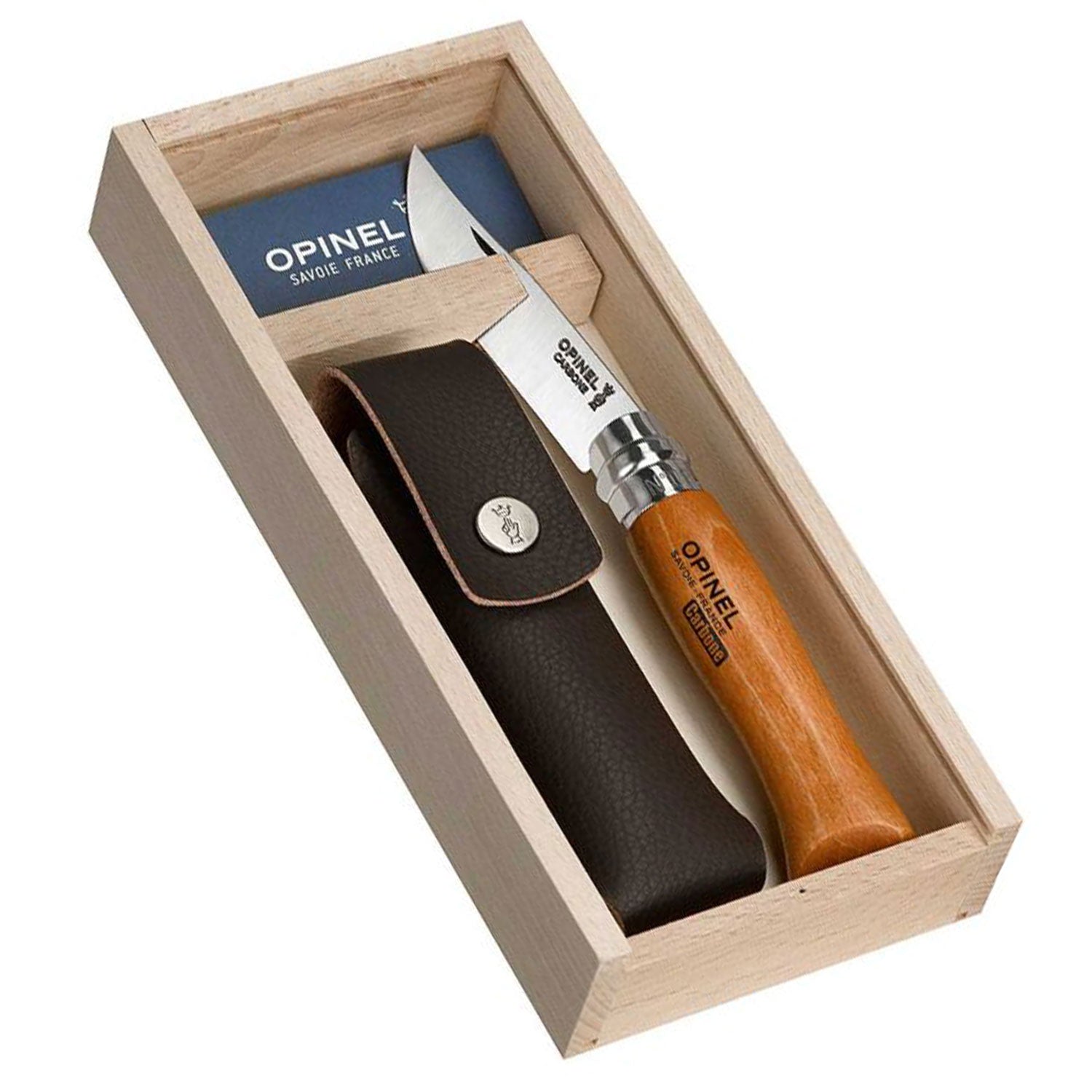 Opinel No. 08 Taschenmesser mit Kunstlederetui - Geschenkset in 2 Varianten – Detailansicht