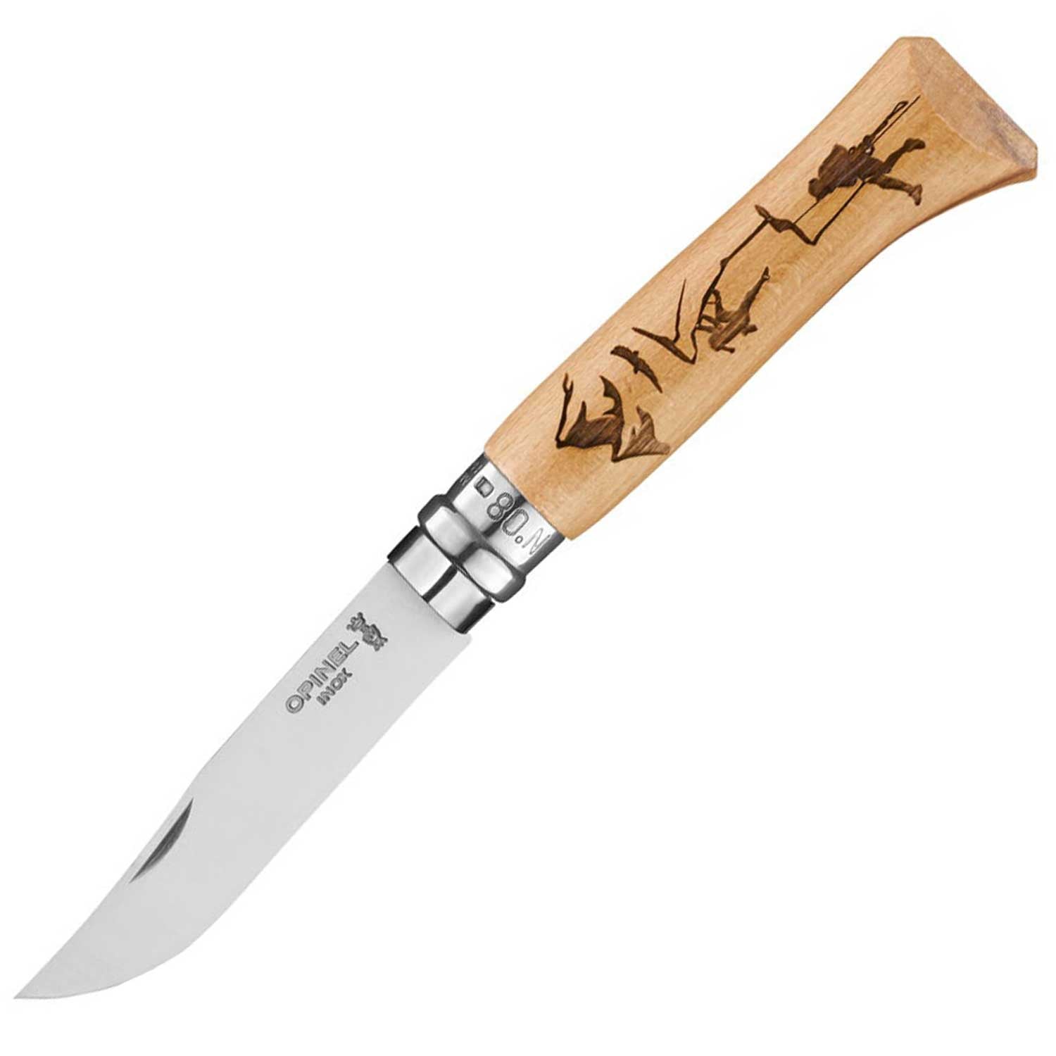 Opinel No 08 Gravure Climbing – Leichtes Outdoor- & Sammlermesser mit Gravur – Detailansicht