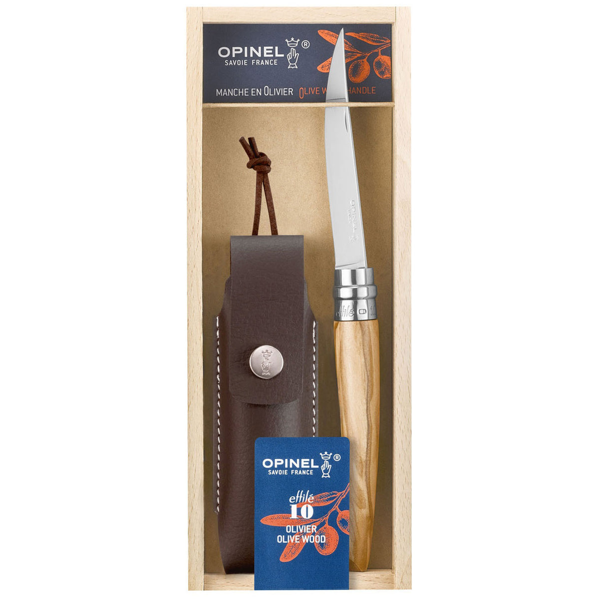 Opinel No. 10 EFFILE – Taschenmesser mit Olivenholzgriff und Etui im Geschenkset