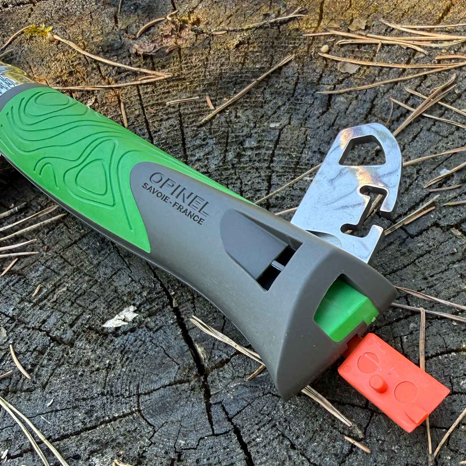 Opinel No 12 EXPLORE - großes Taschenmesser mit Zeckenzange – Farbvariante grün, Zeckenzange