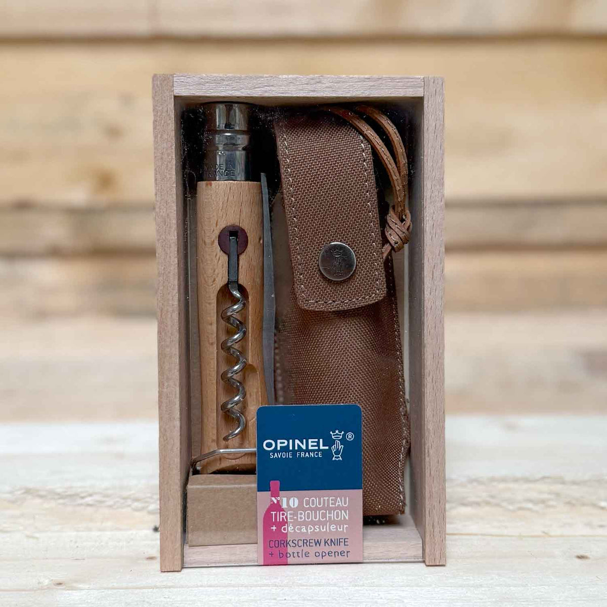 Opinel No 10 – Taschenmesser mit Korkenzieher, Flaschenöffner & Holz-Geschenkbox