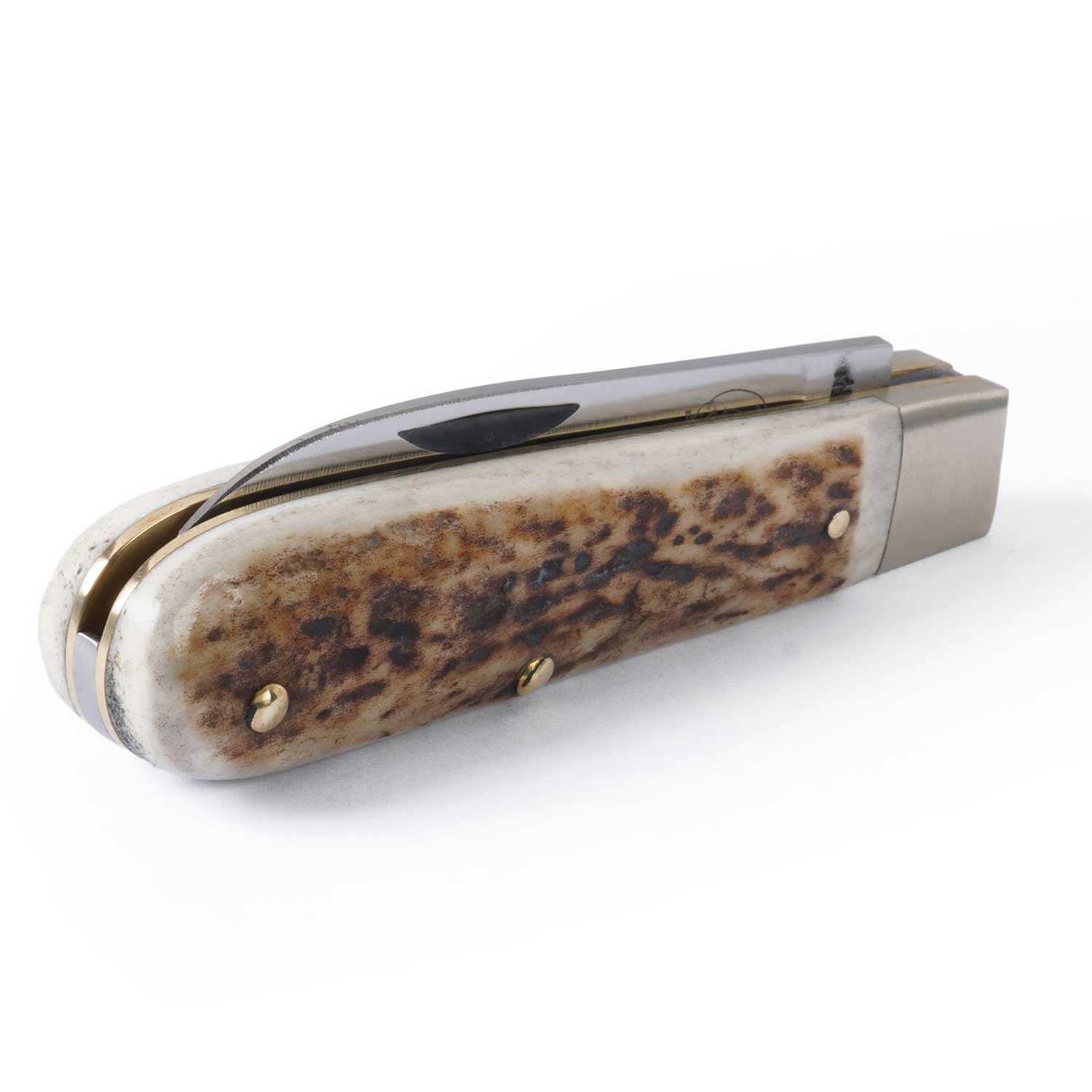 Otter 166 – Jagd Taschenmesser mit Hirschhorngriff und Carbonstahlklinge – Detailansicht
