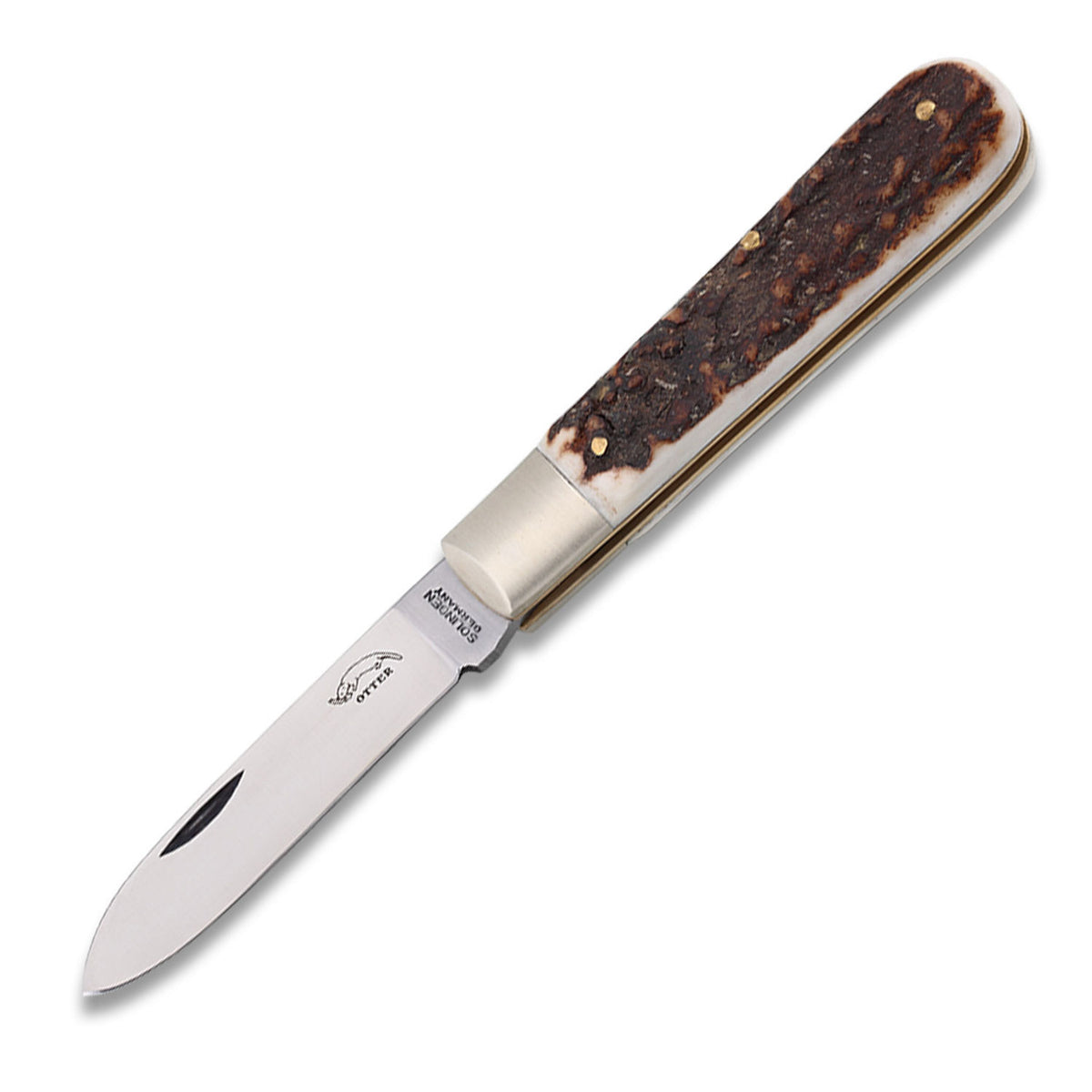 Otter 166 – Jagd Taschenmesser mit Hirschhorngriff und Carbonstahlklinge