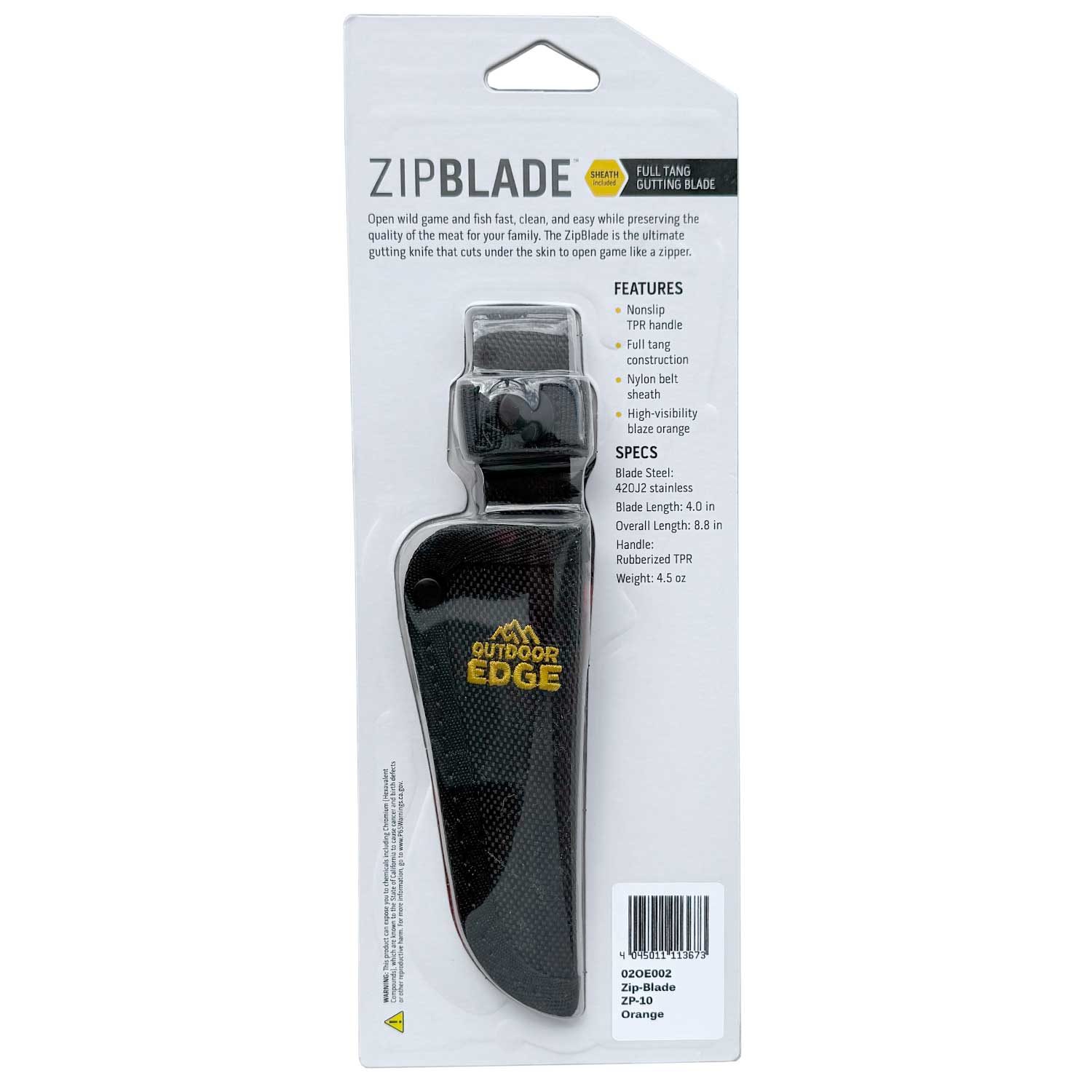 Outdoor Edge Zip Blade – Jagdmesser zum Ausweiden mit Nylonetui – Detailansicht