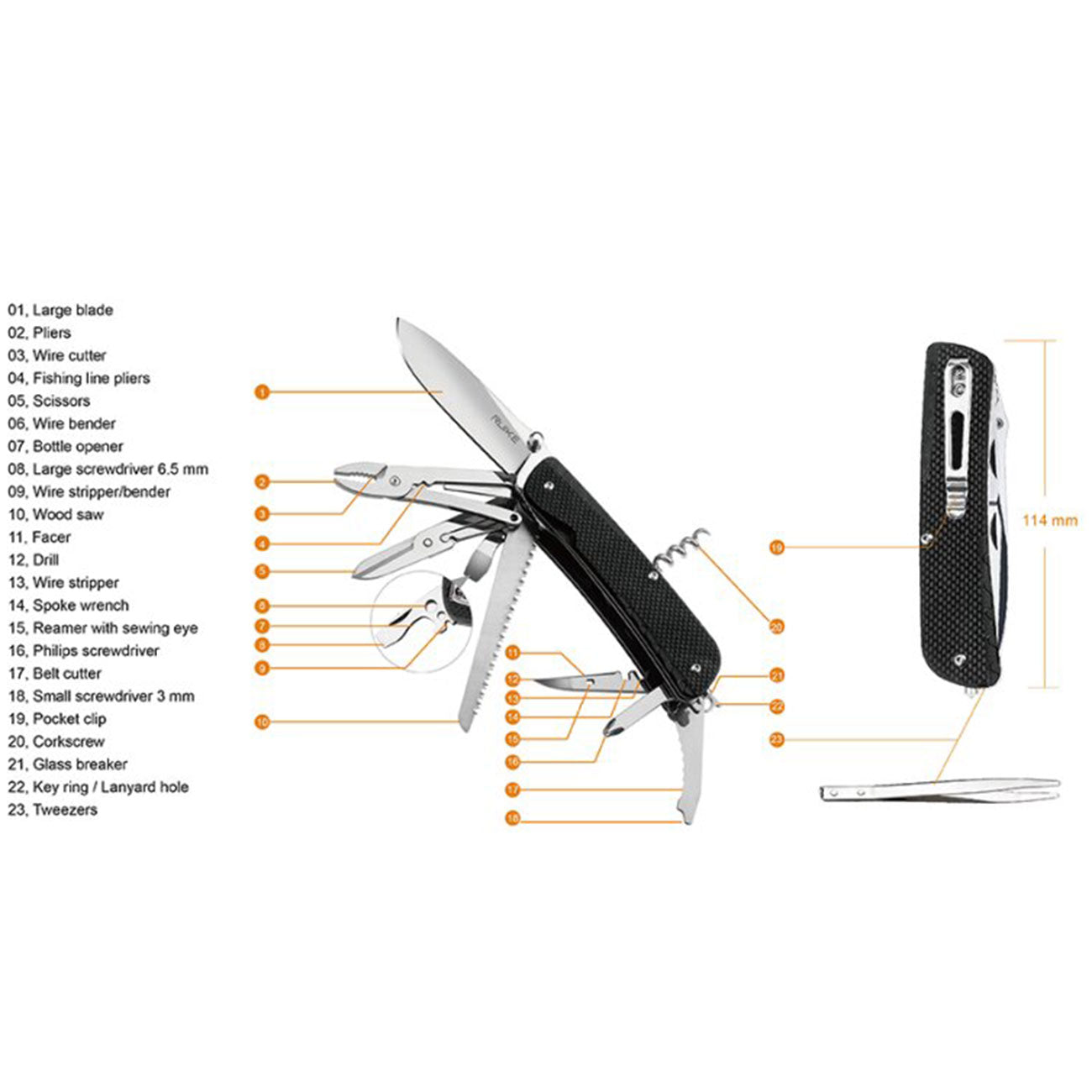 Ruike Trekker LD51-B Taschenmesser mit Säge & Zange – Detailansicht