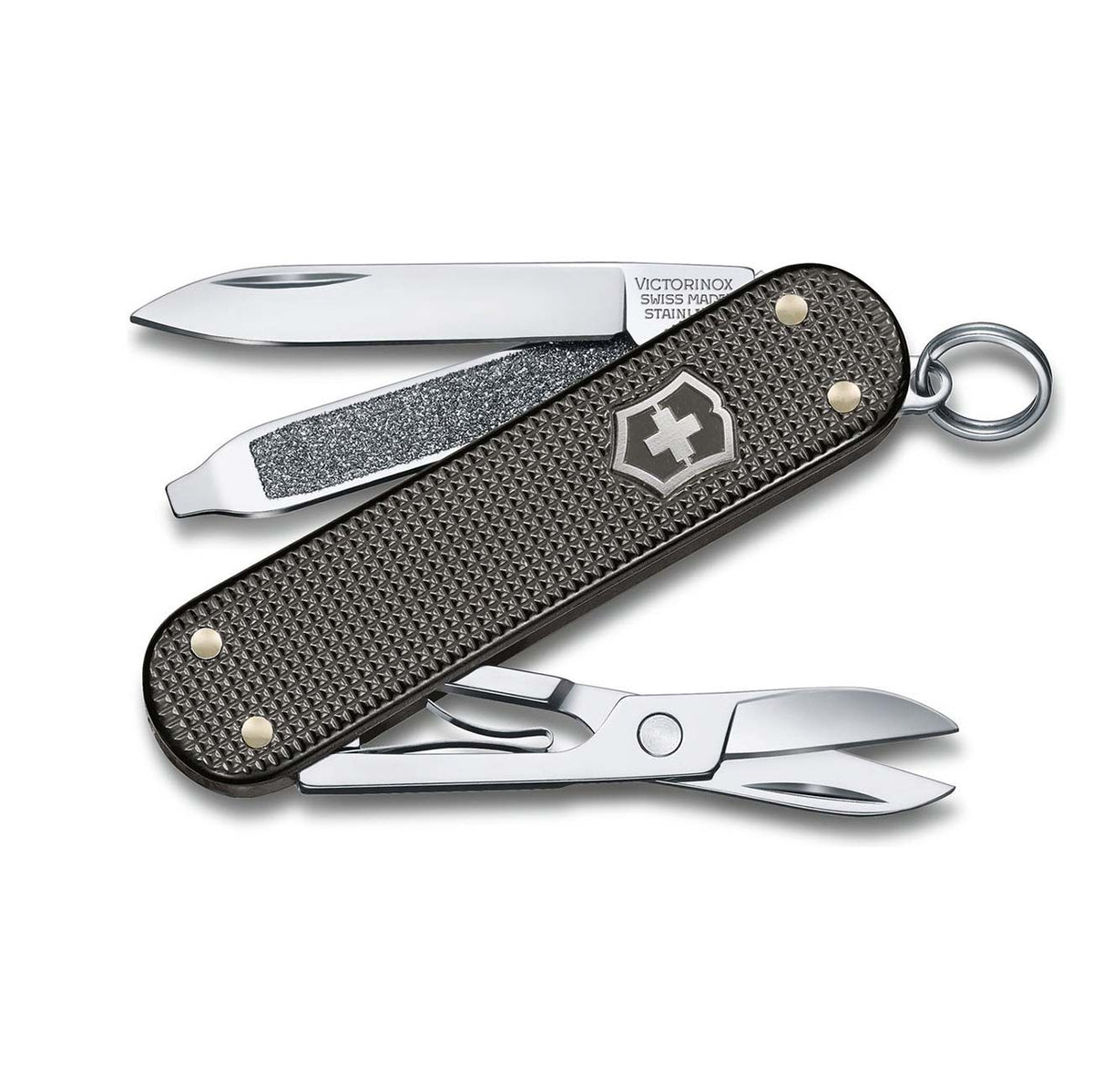 Victorinox Classic SD Alox Taschenmesser Limited Edition 2022 Thunder Gray – Farbvariante grau, Griffmaterial und Details – Detailansicht 1