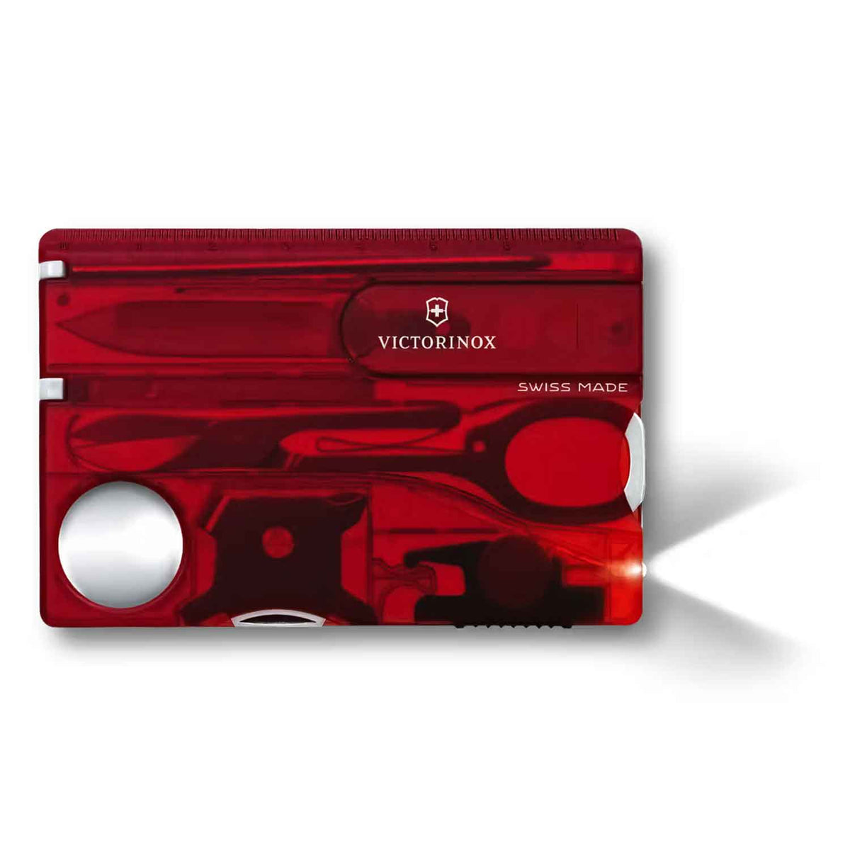 Victorinox SwissCard Lite Rot – Ultraflaches 13-in-1 Multitool mit LED 0.7300.T – Detailansicht
