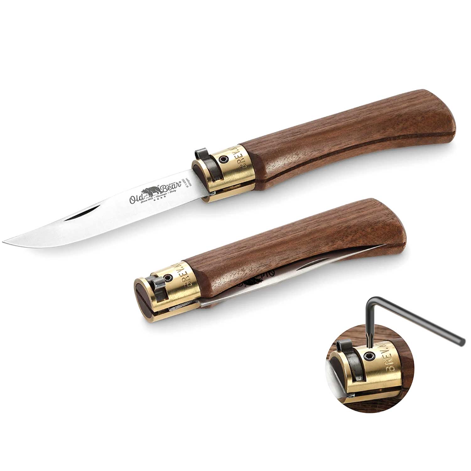 Old Bear Walnuss Kohlenstoffstahl Taschenmesser – Detailansicht