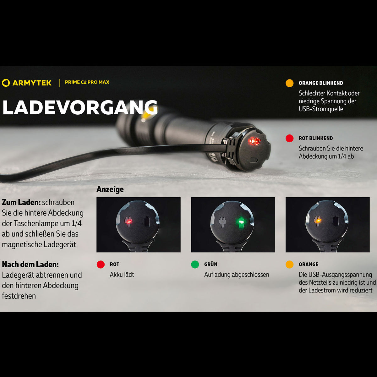 Armytek Prime C2 Pro Max – Allround Taschenlampe mit 21700 Akku (2 Lichtfarben) – LEDs und Reflektor / USB-C Ladeanschluss