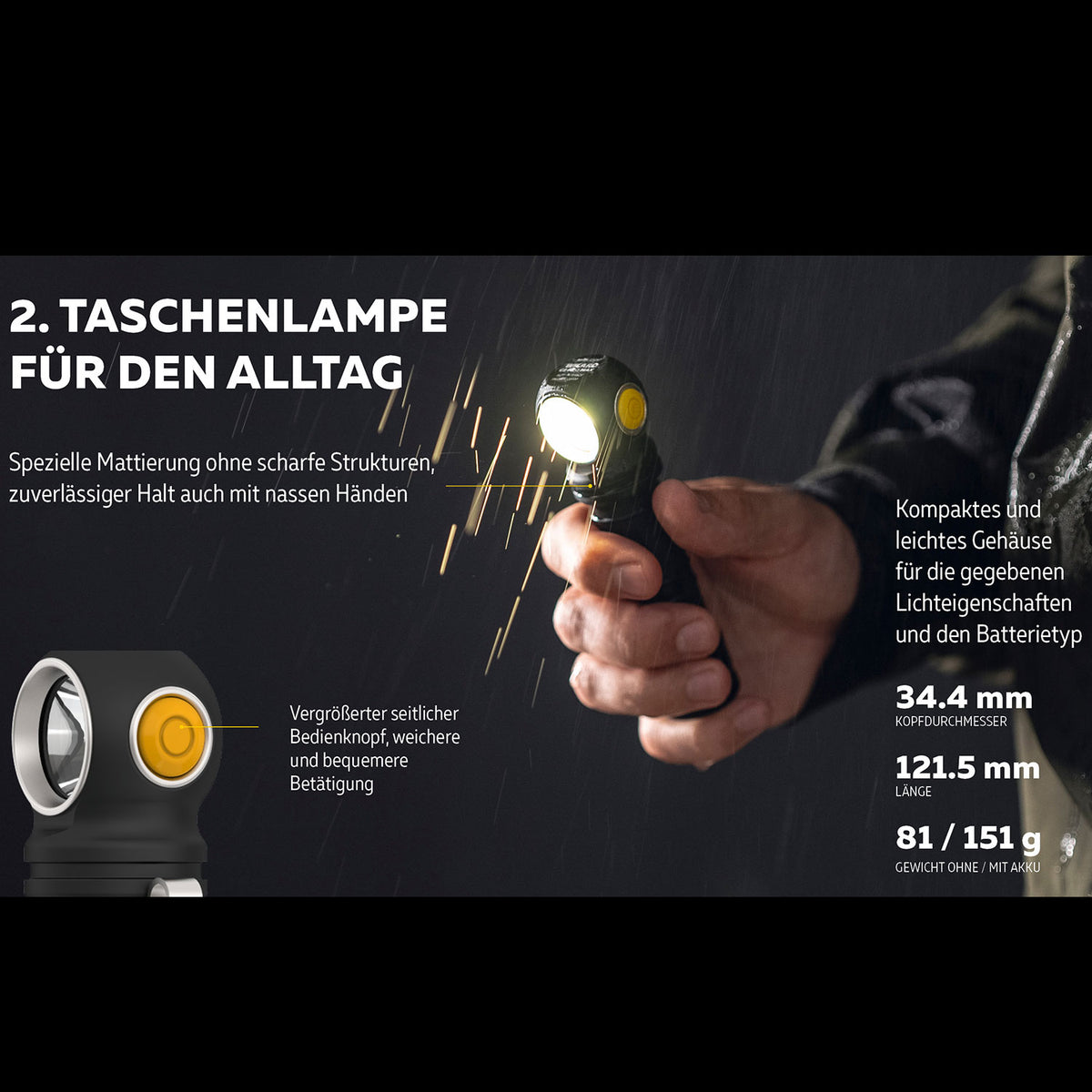 Armytek Wizard C2 Pro Max LR 21700 - LED Multilampe mit Magnet Ladefunktion in 2 Lichtfarben – Detailansicht