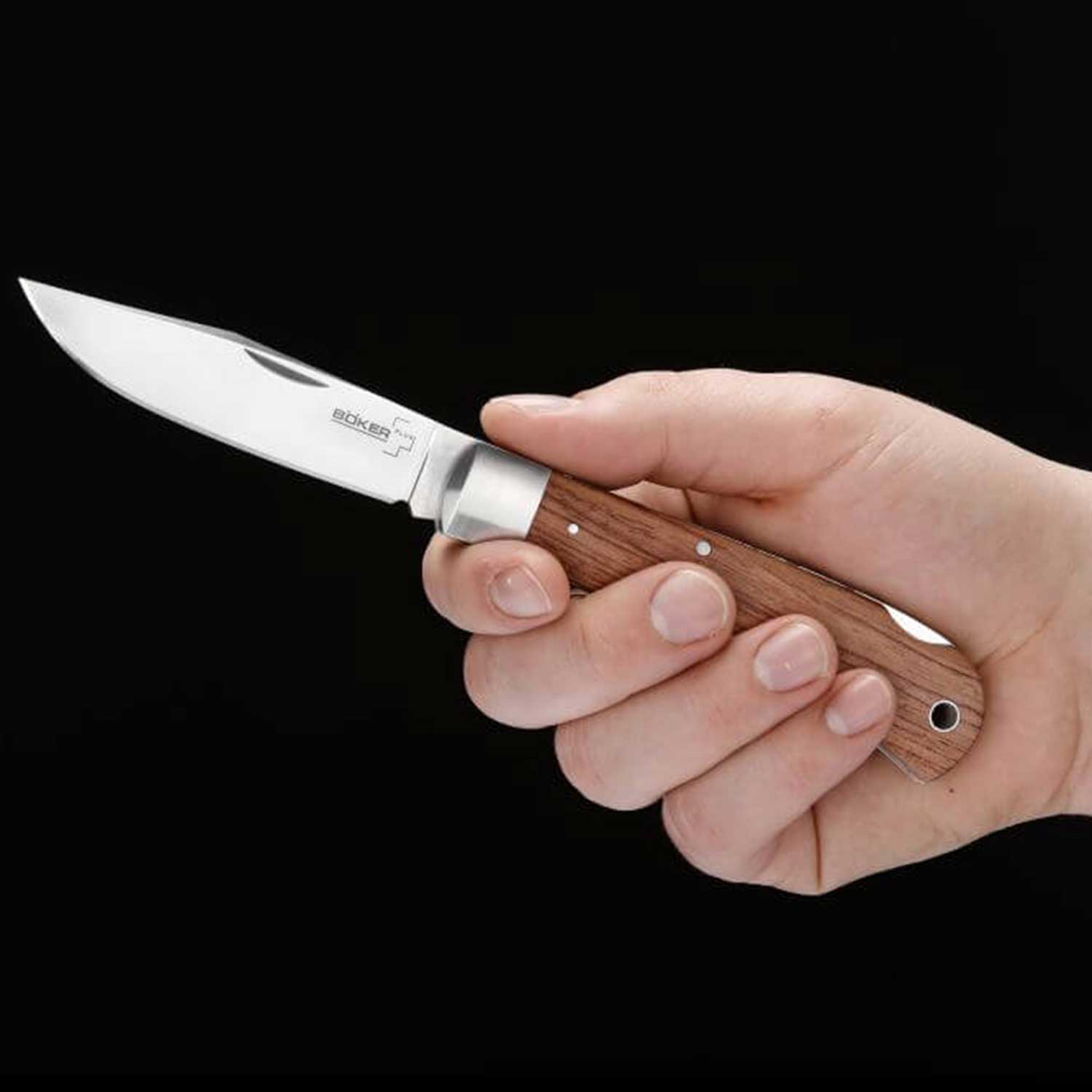 Böker Plus Lockback Bubinga - Edelstahl Taschenmesser mit Bubingaholzgriff – Detailansicht