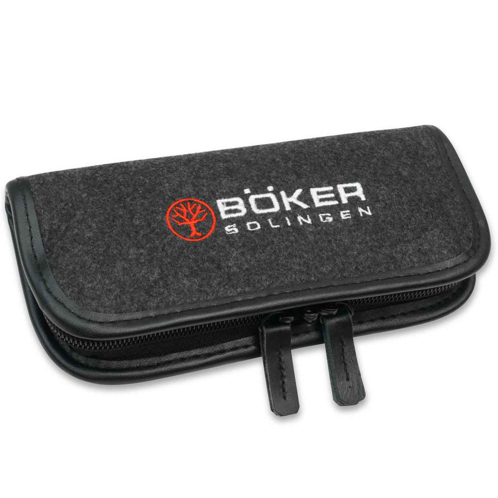 Böker Mini Redencion 42a Taschenmesser – MagnaCut, Button Lock, Titan-Clip – Etui und Tragezubehör / Messeransicht