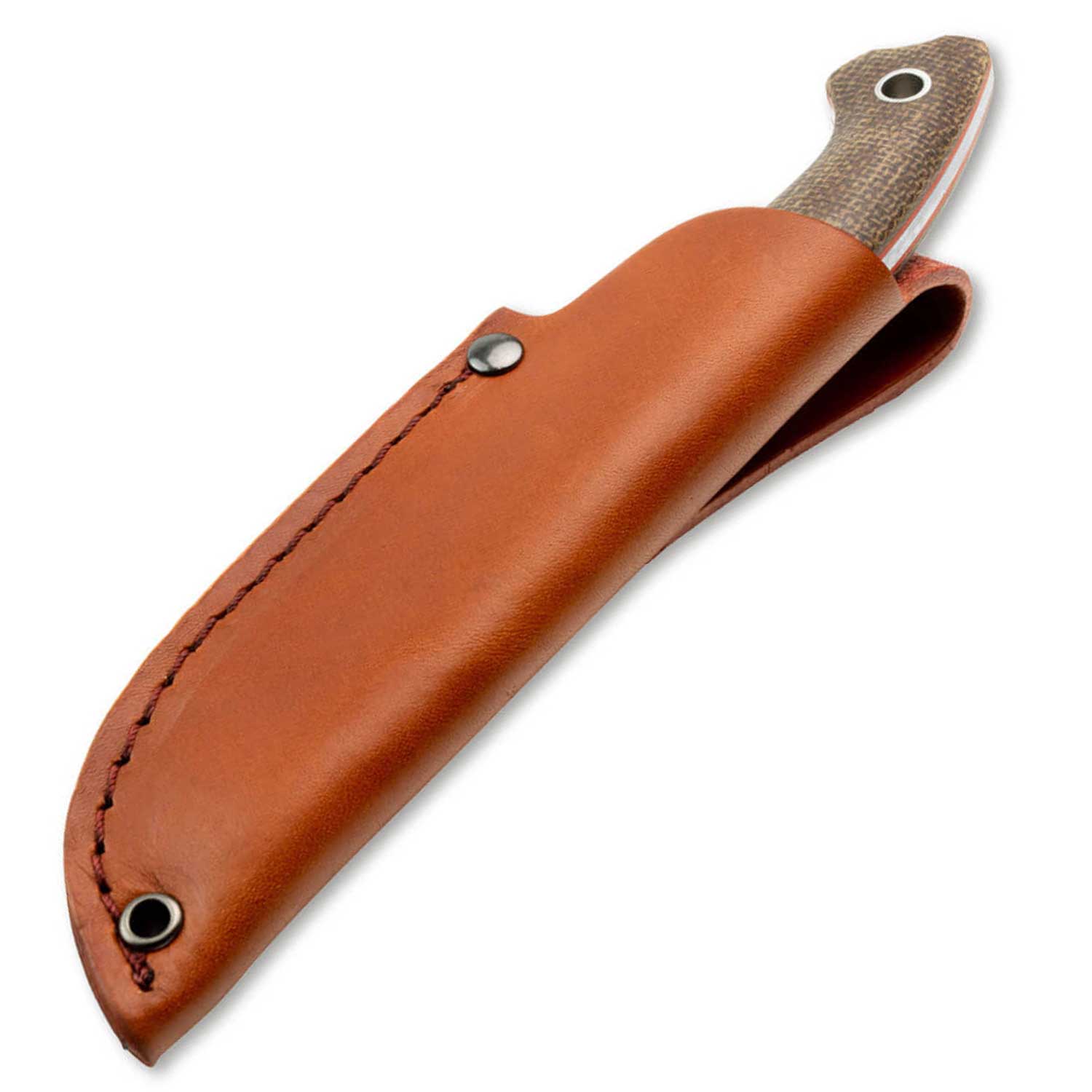 Böker Plus Nessmi Pro – Kompaktes D2 Outdoormesser mit brauner Lederscheide – Holster
