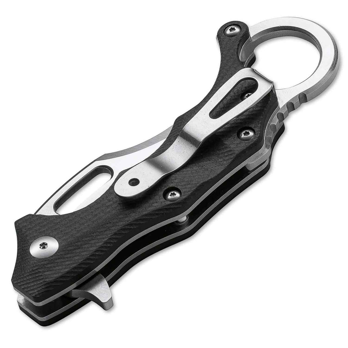 Böker Plus Wildcat – Edles Karambit Taschenmesser mit umsetzbarem Clip und Etui – Detailansicht