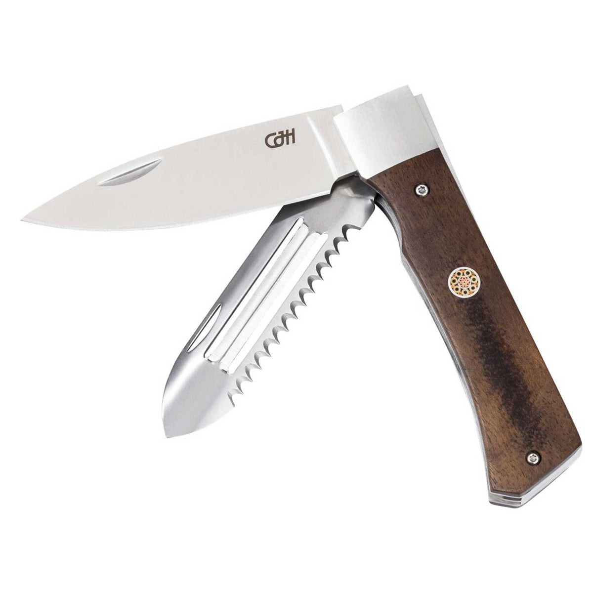 Herbertz CJH Outdoor Kochmesser – Mit Gemüseschäler und Fischschupper – Detailansicht