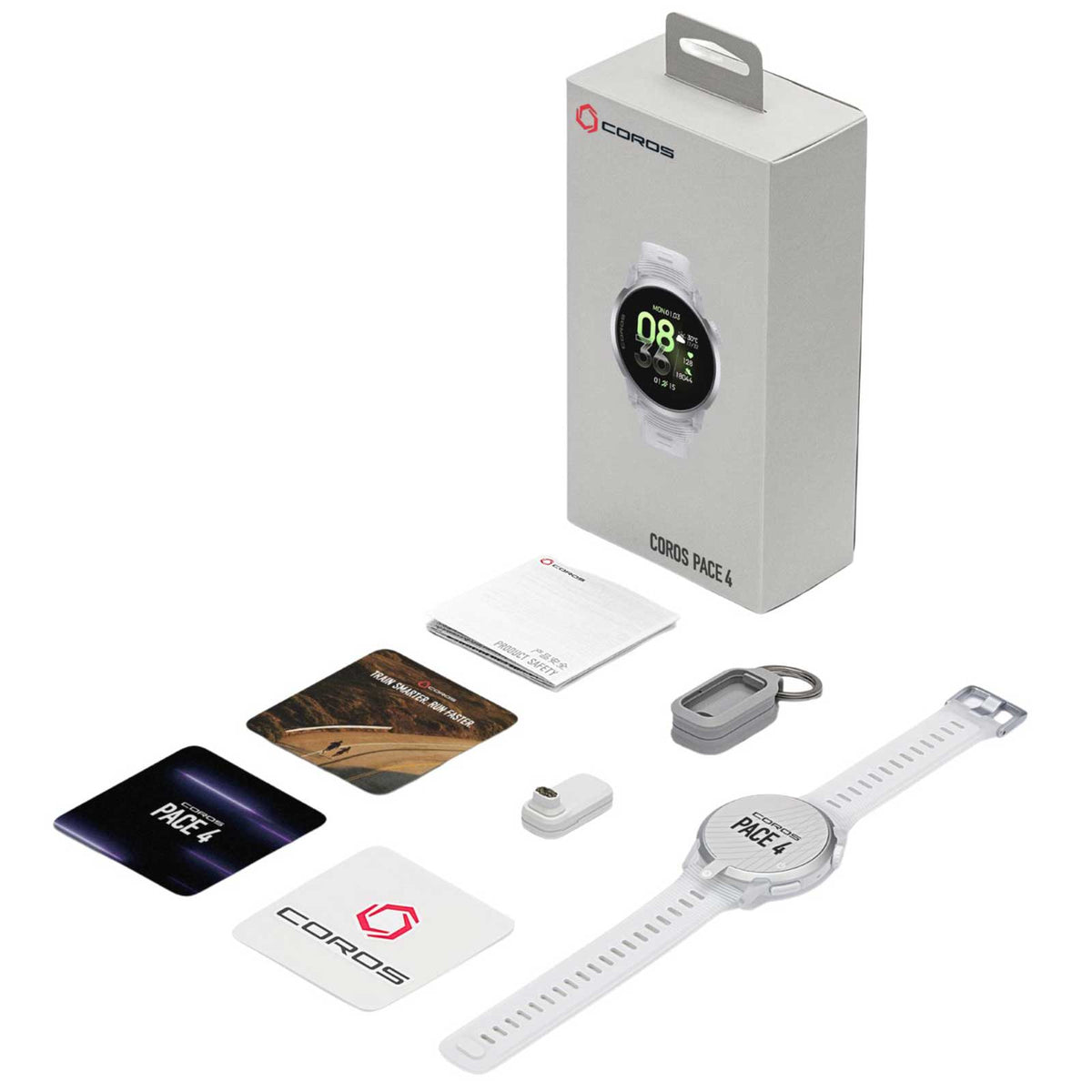 Coros PACE 4 GPS-Sportuhr - Premium mit Aluminiumgehäuse & Silikonband in weiß - Lieferumfang