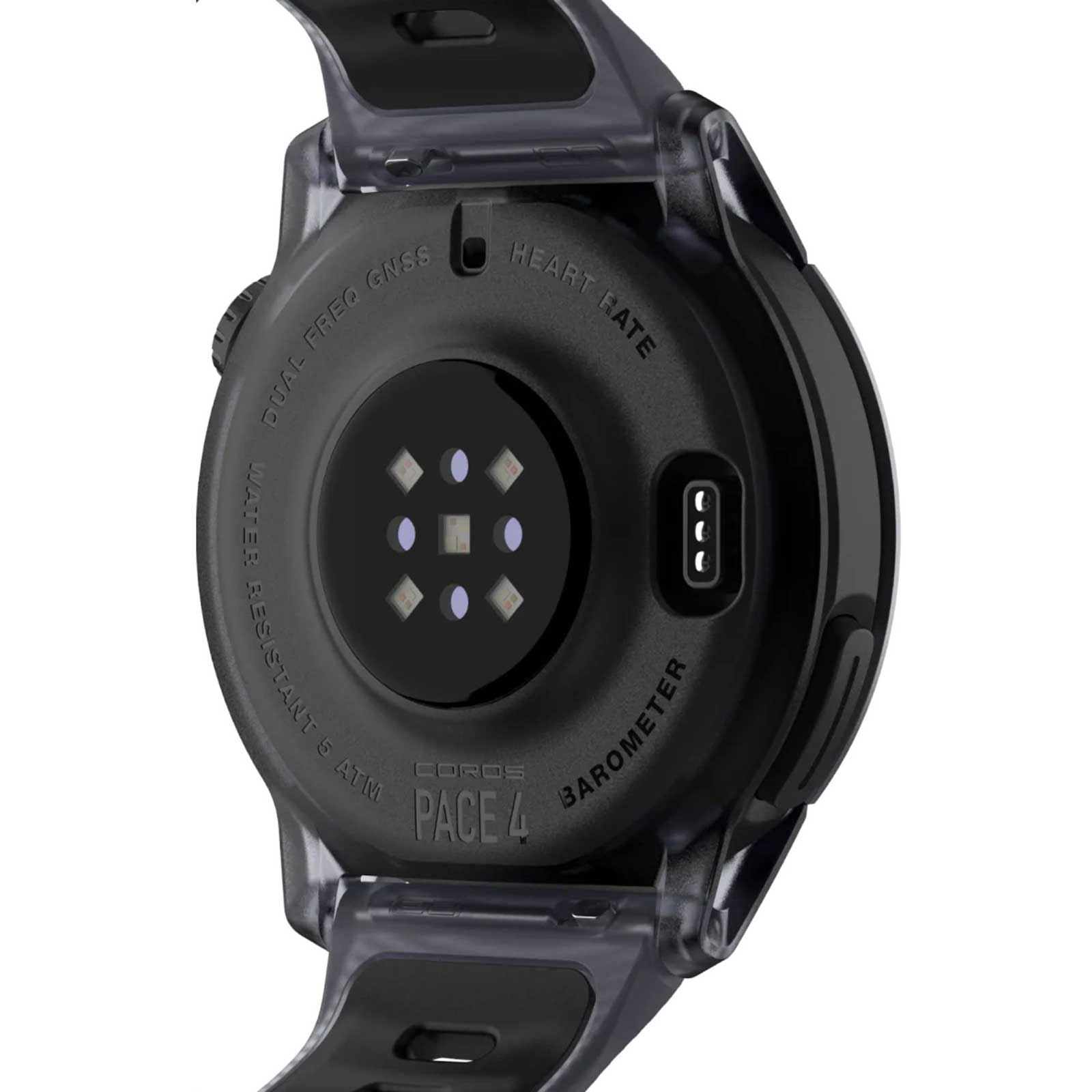 Coros PACE 4 GPS-Sportuhr - Premium mit Aluminiumgehäuse & Silikonband in schwarz - Ansicht Rückseite