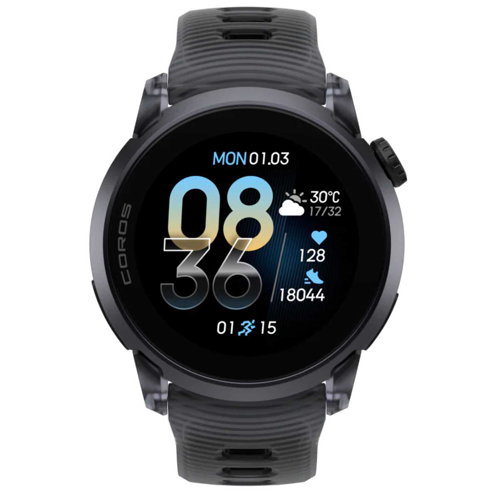 Coros PACE 4 GPS-Sportuhr - Premium mit Aluminiumgehäuse & Silikonband in schwarz - Ansicht direkt von vorn