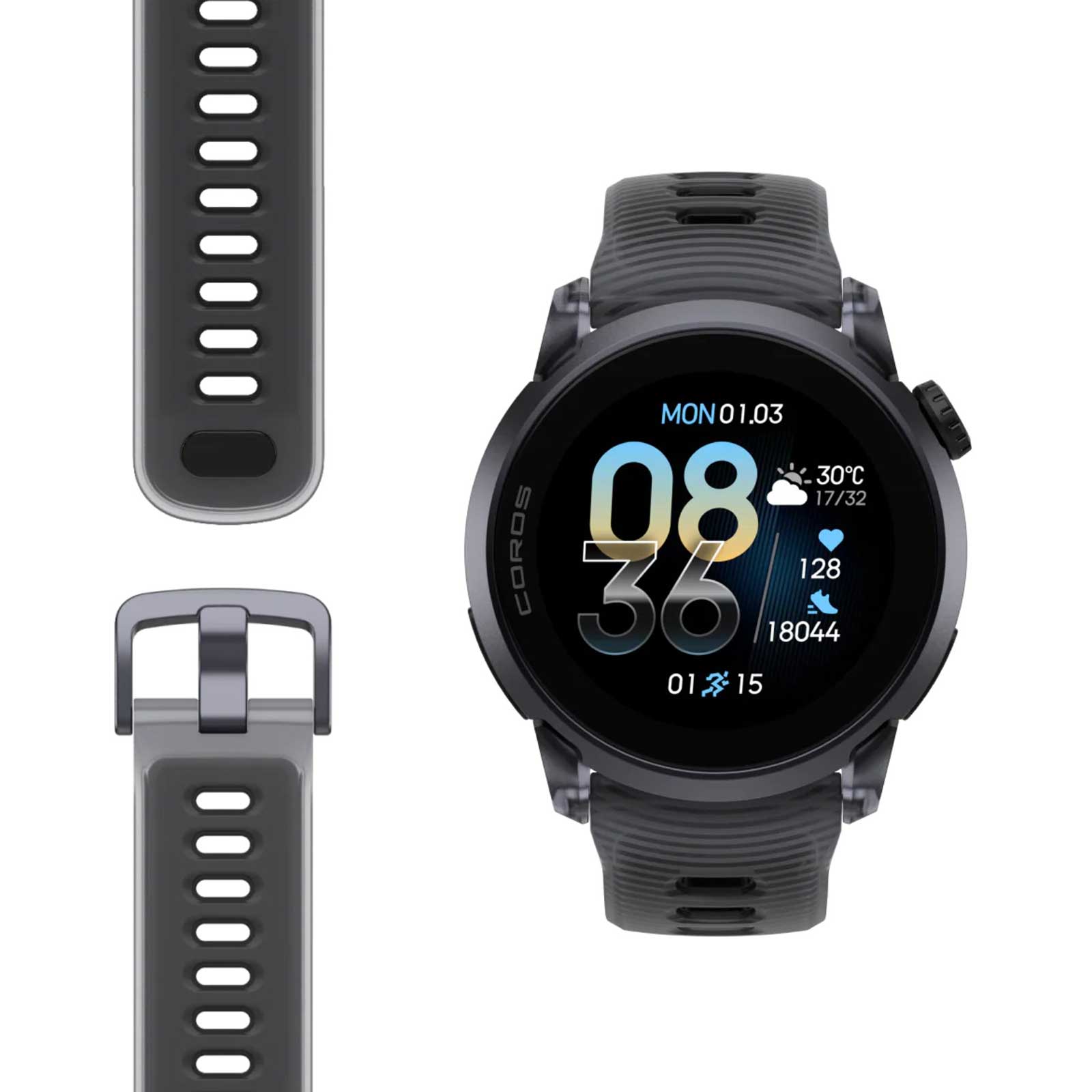Coros PACE 4 GPS-Sportuhr - Premium mit Aluminiumgehäuse & Silikonband in schwarz - crystal black Armband