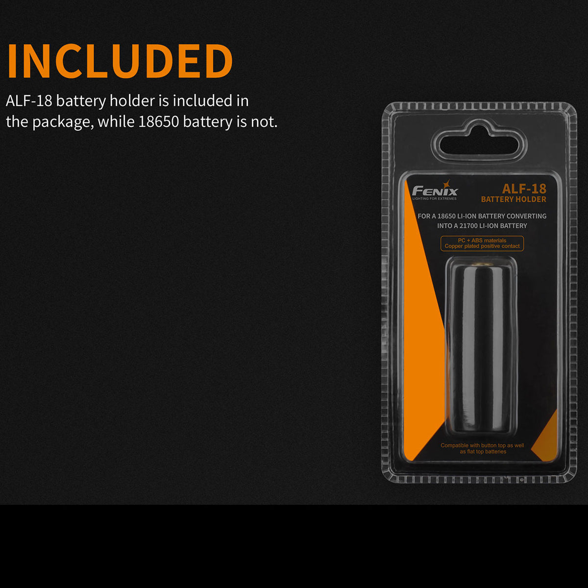 Fenix ALF-18 Batterie-/ Akku Adapter 18650 zu 21700 – Detailansicht