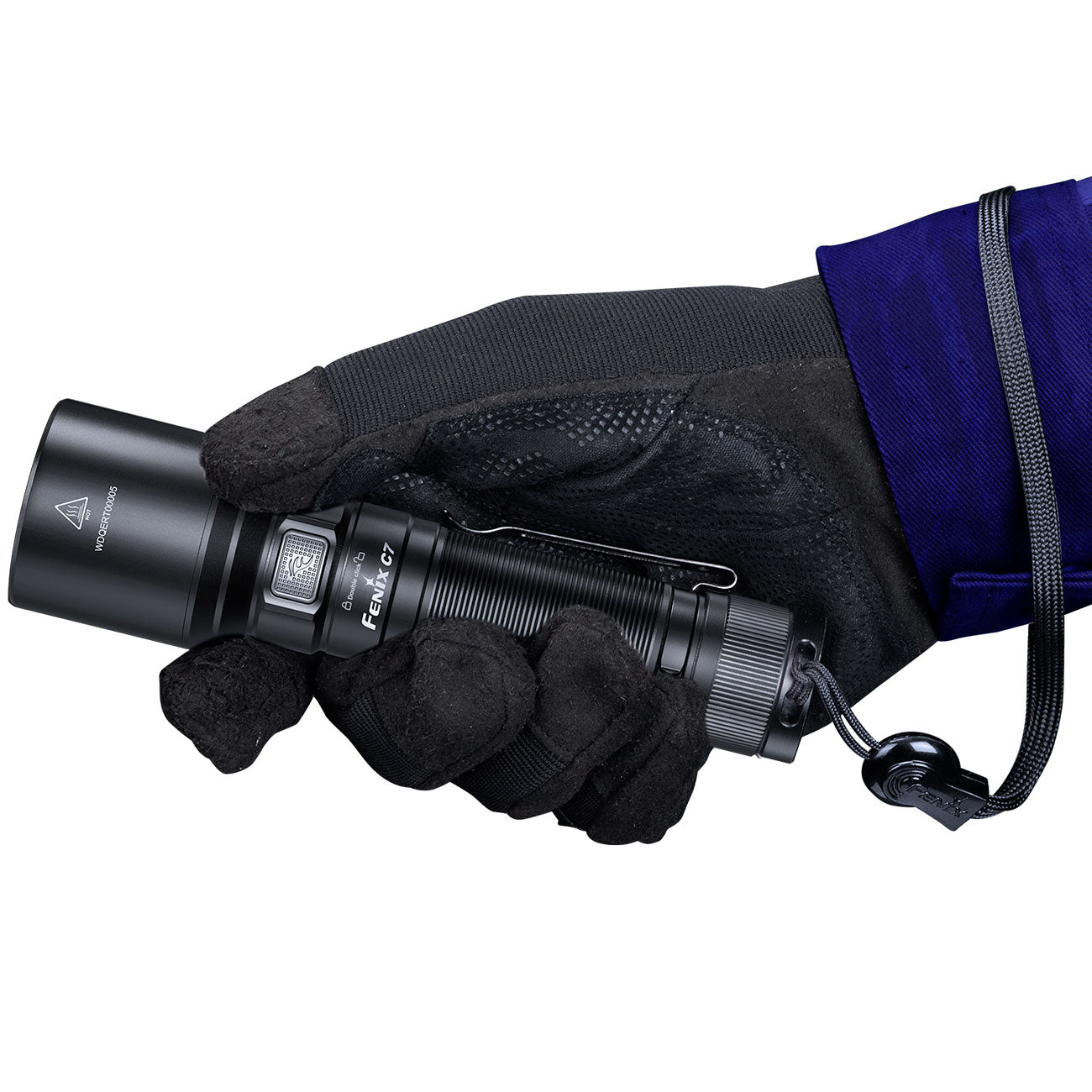 Fenix C7 LED Taschenlampe 3000 Lumen, 470m Leuchtweite, USB-C, Akku, Seitenschalter – Detailansicht