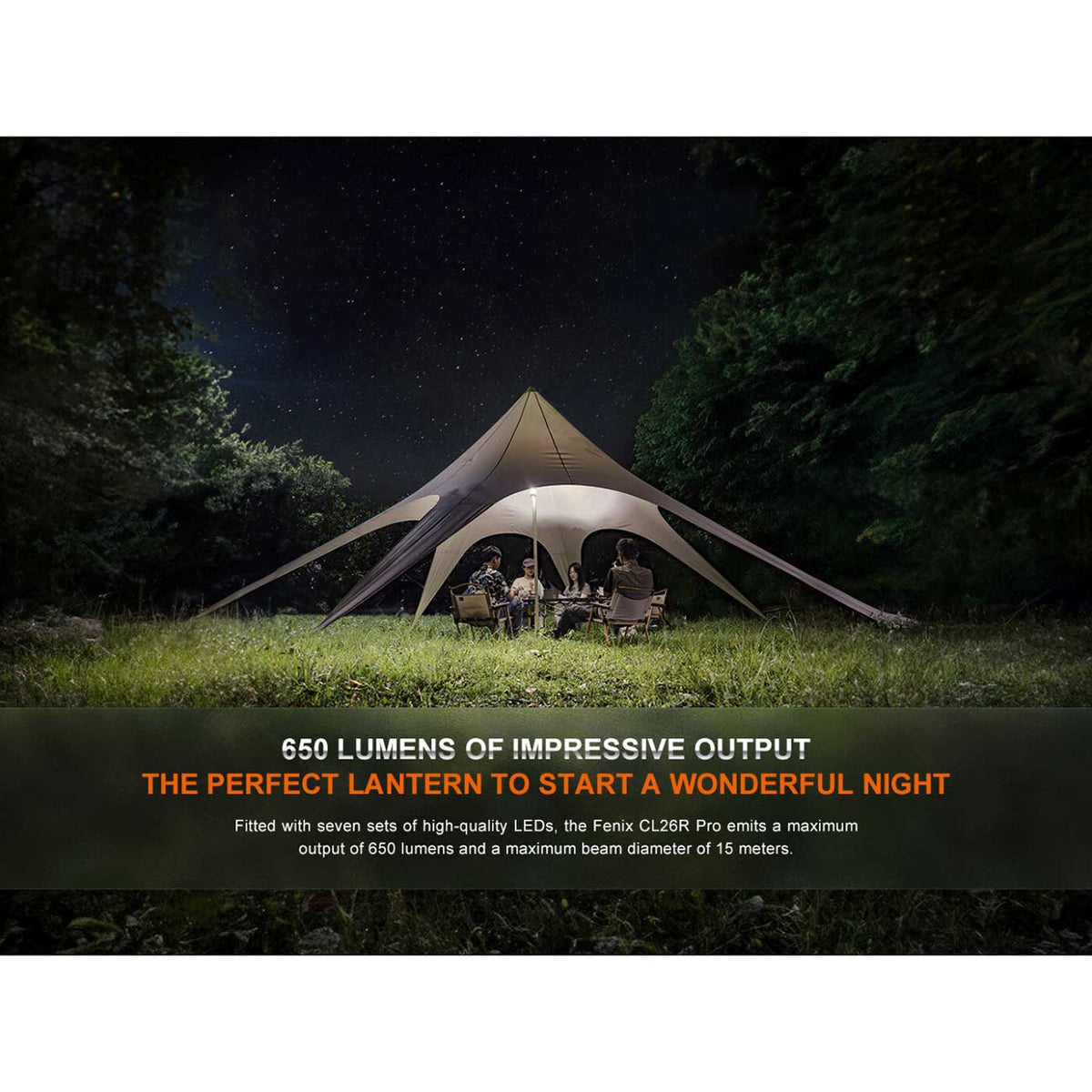 Fenix CL26R Pro – LED Campingleuchte mit 650 Lumen, Powerbank, USB-C – LEDs und Reflektor / USB-C Ladeanschluss