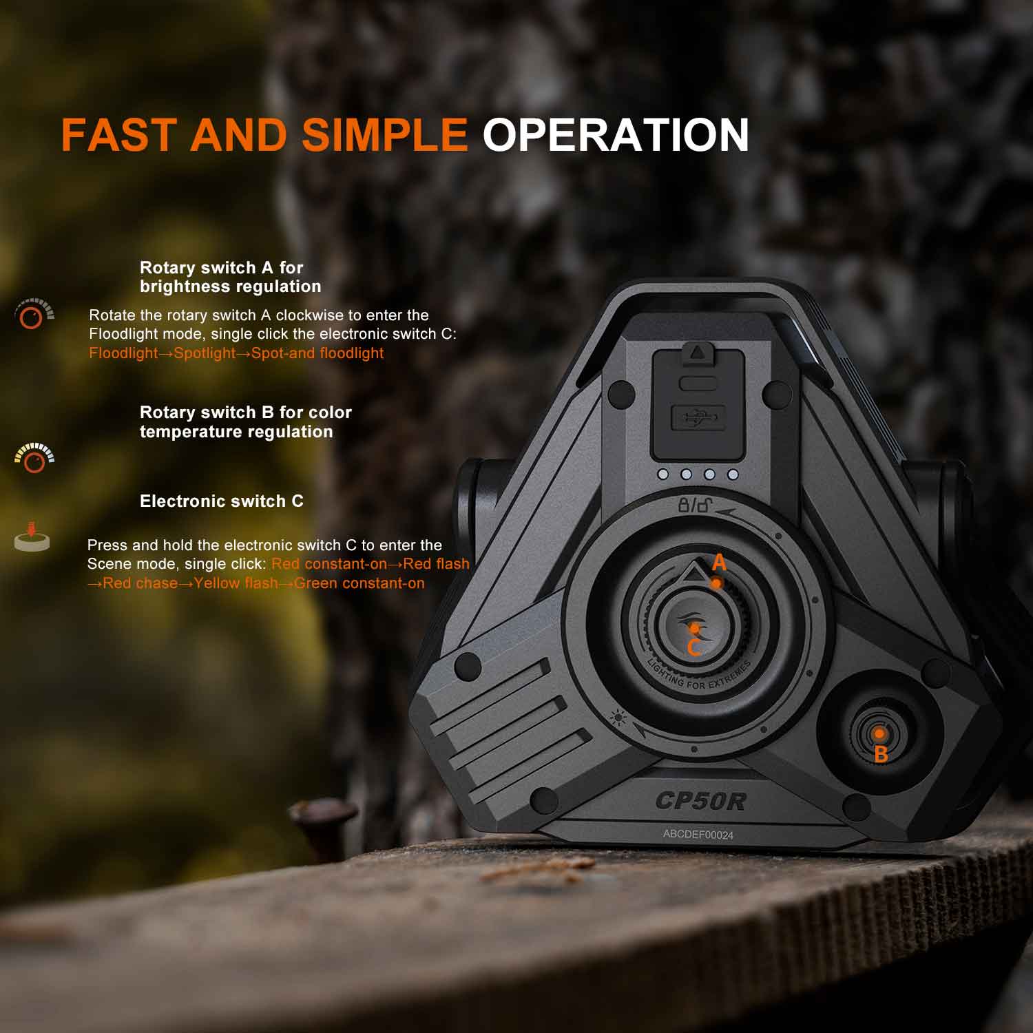 Fenix CP50R – LED Campingleuchte mit Akku, 5500 Lumen, USB & stufenloser Dimmer, 2700K–6500K – Detailansicht