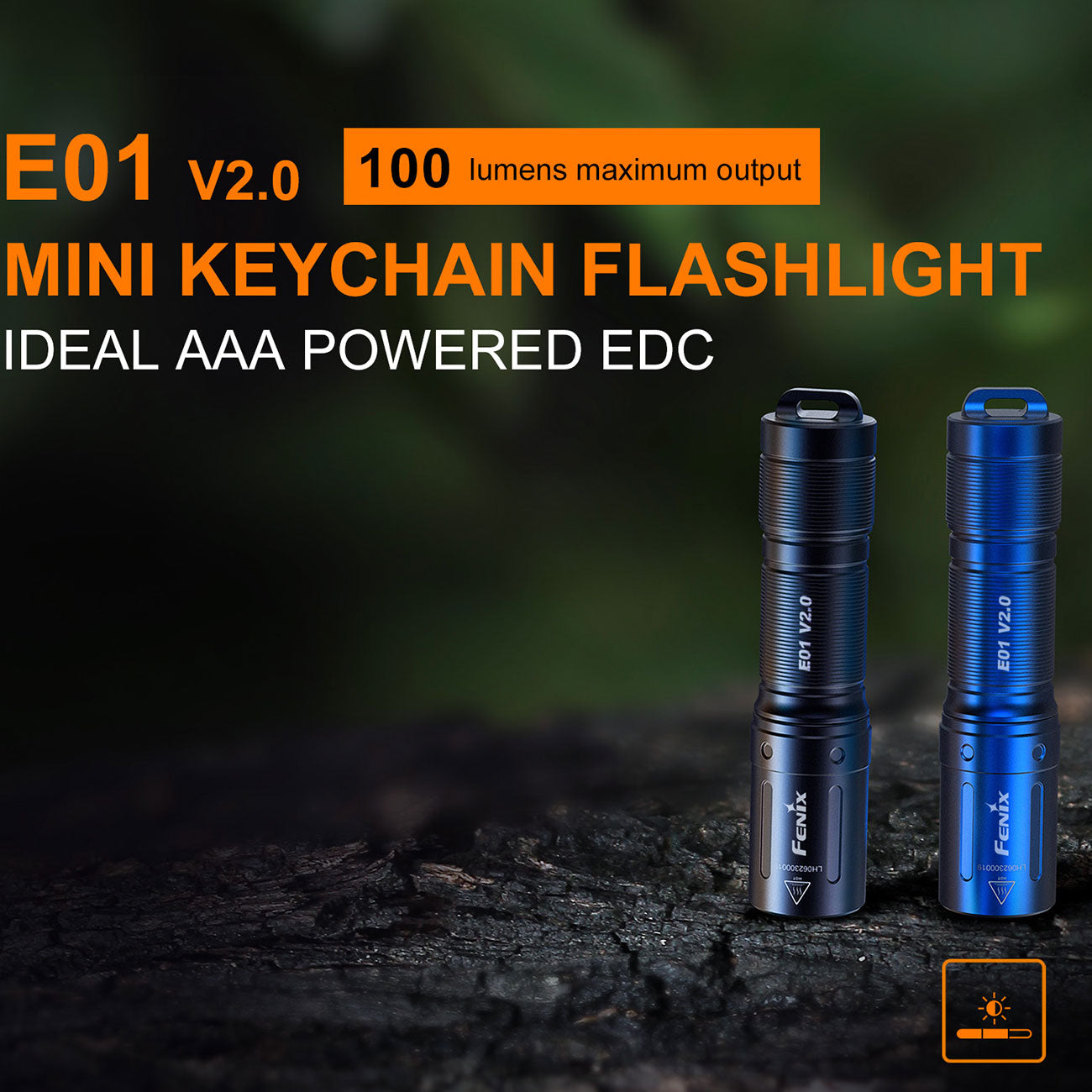 Fenix E01 V2.0 LED Schlüsselbundleuchte, AAA Batterie, Akku, EDC, Einhandbedienung – Detailansicht