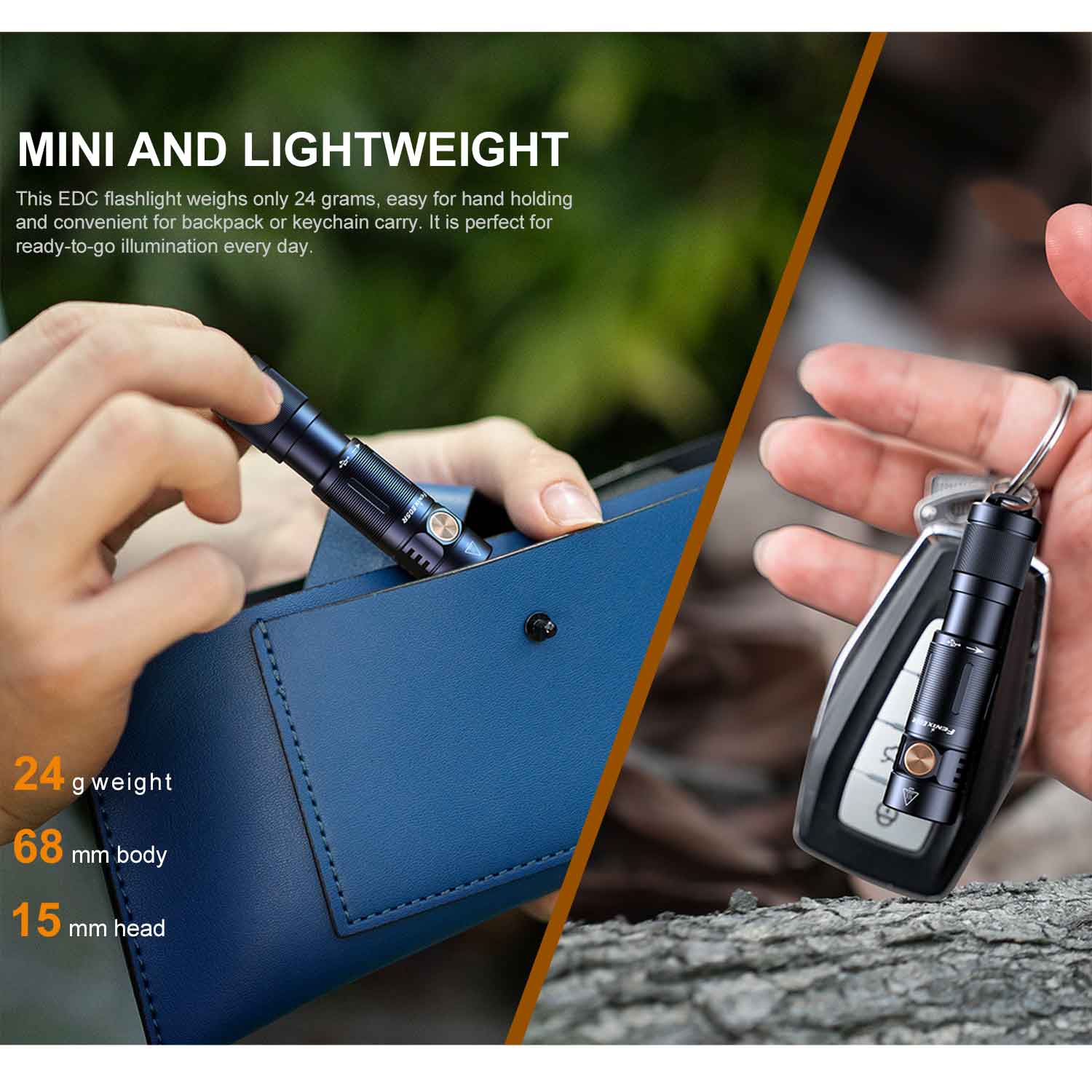 Fenix E05R - Mini LED Taschenlampe 400 Lumen mit USB-Ladefunktion - 3 Farben – Detailansicht