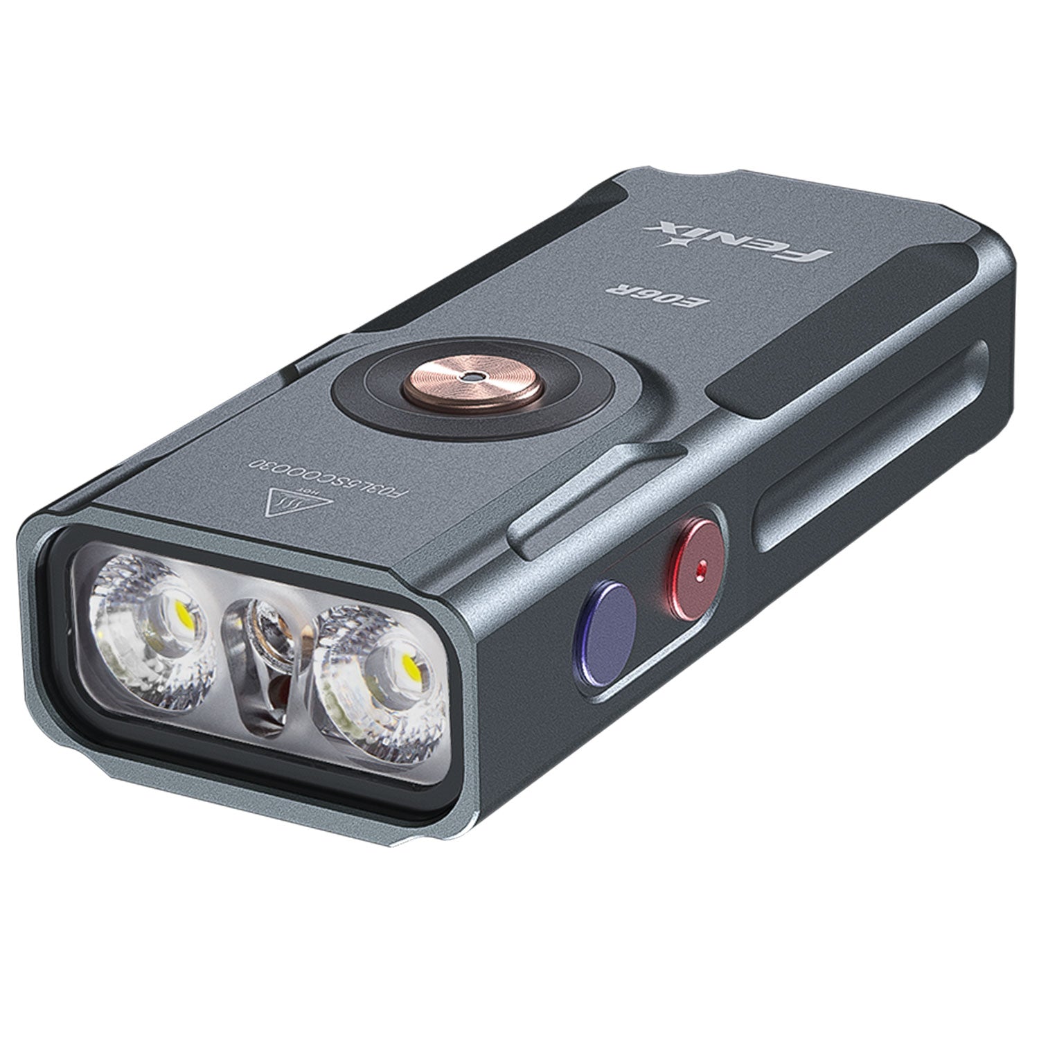 Fenix E06R – Schlüsselbundlampe mit USB-C 700 Lumen + UV-Licht & Laserpointer – Farbvariante grau, Größenvergleich in der Hand – Detailansicht 8