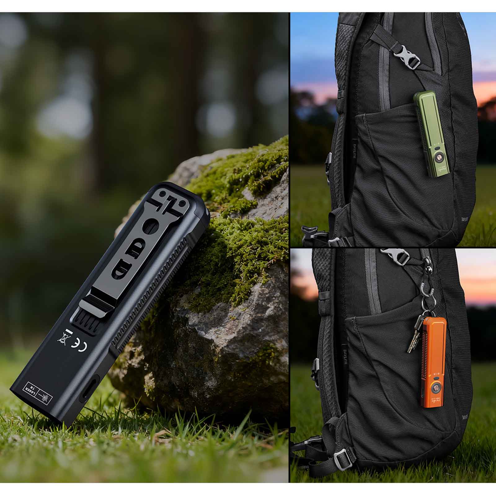 Fenix E06R Pro RG – Taschenlampe mit Rotlicht und grünem Laser, 1600 lm, USB-C – Clip und Befestigung