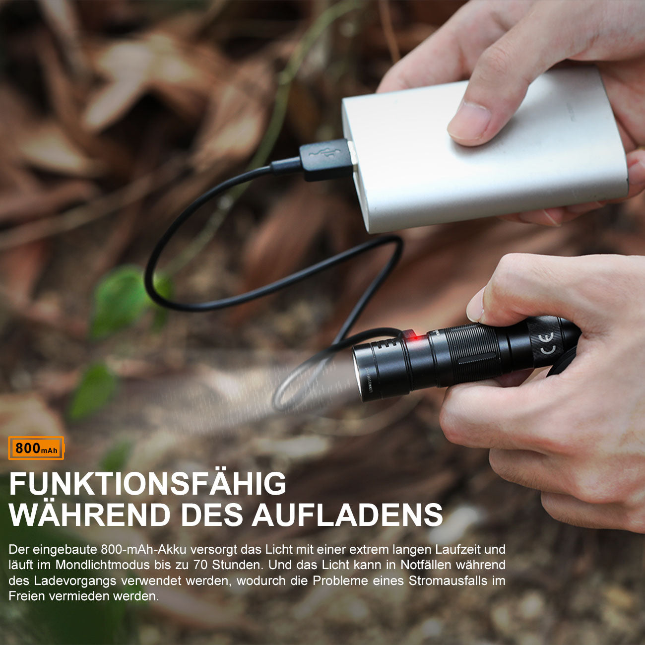 Fenix E09R Mini LED Taschenlampe 600 Lumen USB-C aufladbar – Detailansicht