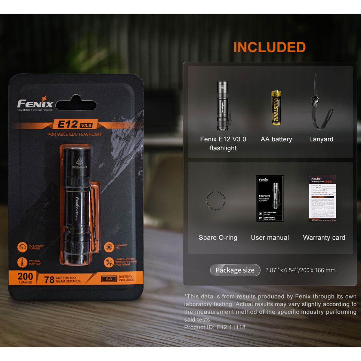 Fenix E12 V3.0 LED Taschenlampe mit AA Batterie 200 Lumen – Detailansicht