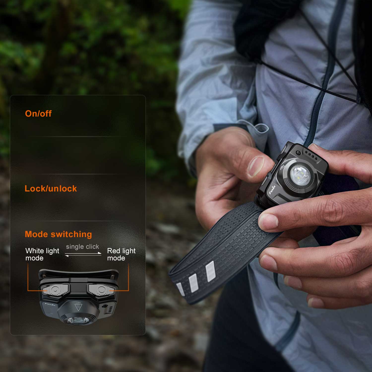 Fenix HL12R V2.0 LED Stirnlampe 500 Lumen mit Rotlicht & USB-C Ladefunktion in 2 Farben – Detailansicht