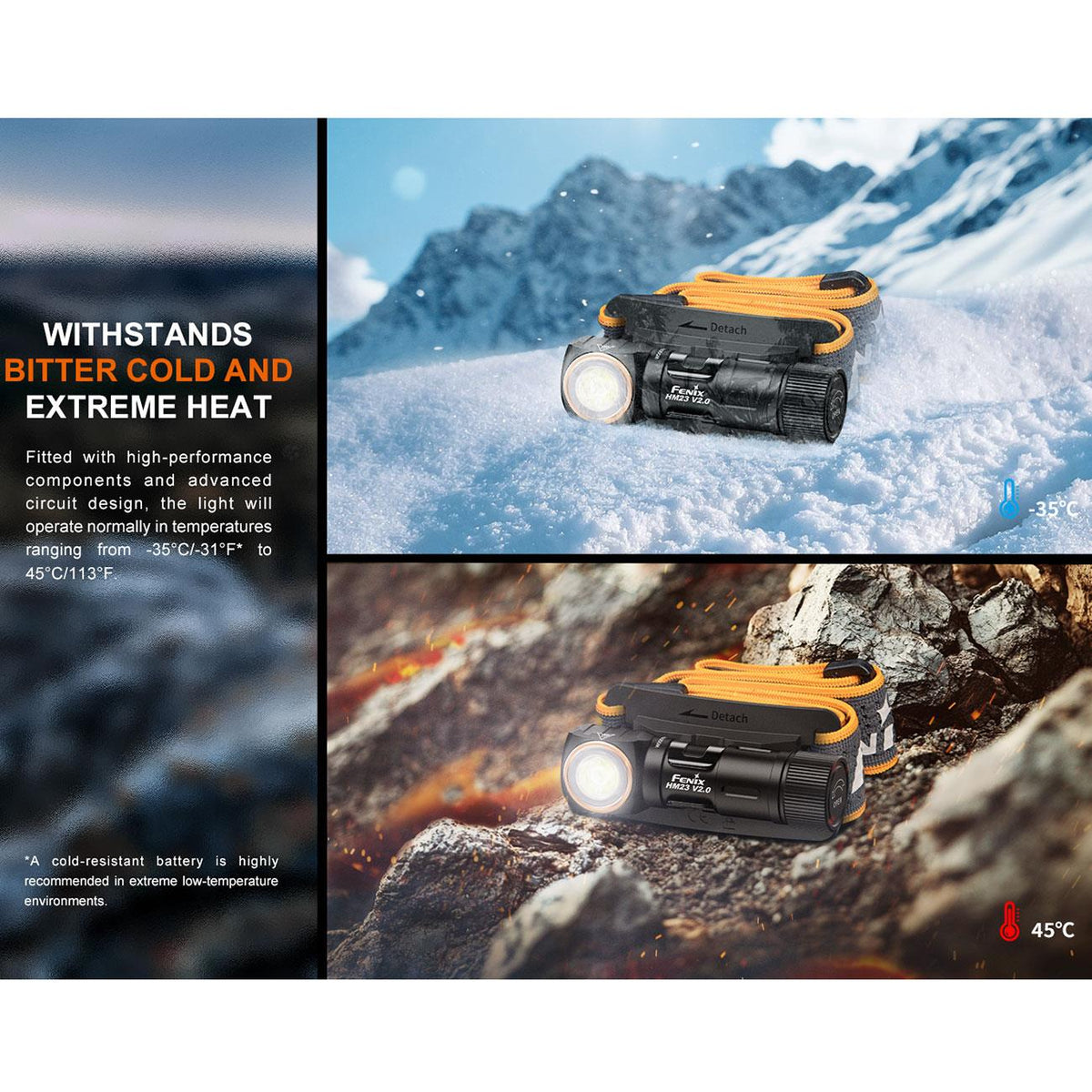 Fenix HM23 V2.0 LED Stirnlampe 300 Lumen, kompakt, magnetische Endkappe, Rotlicht – Detailansicht