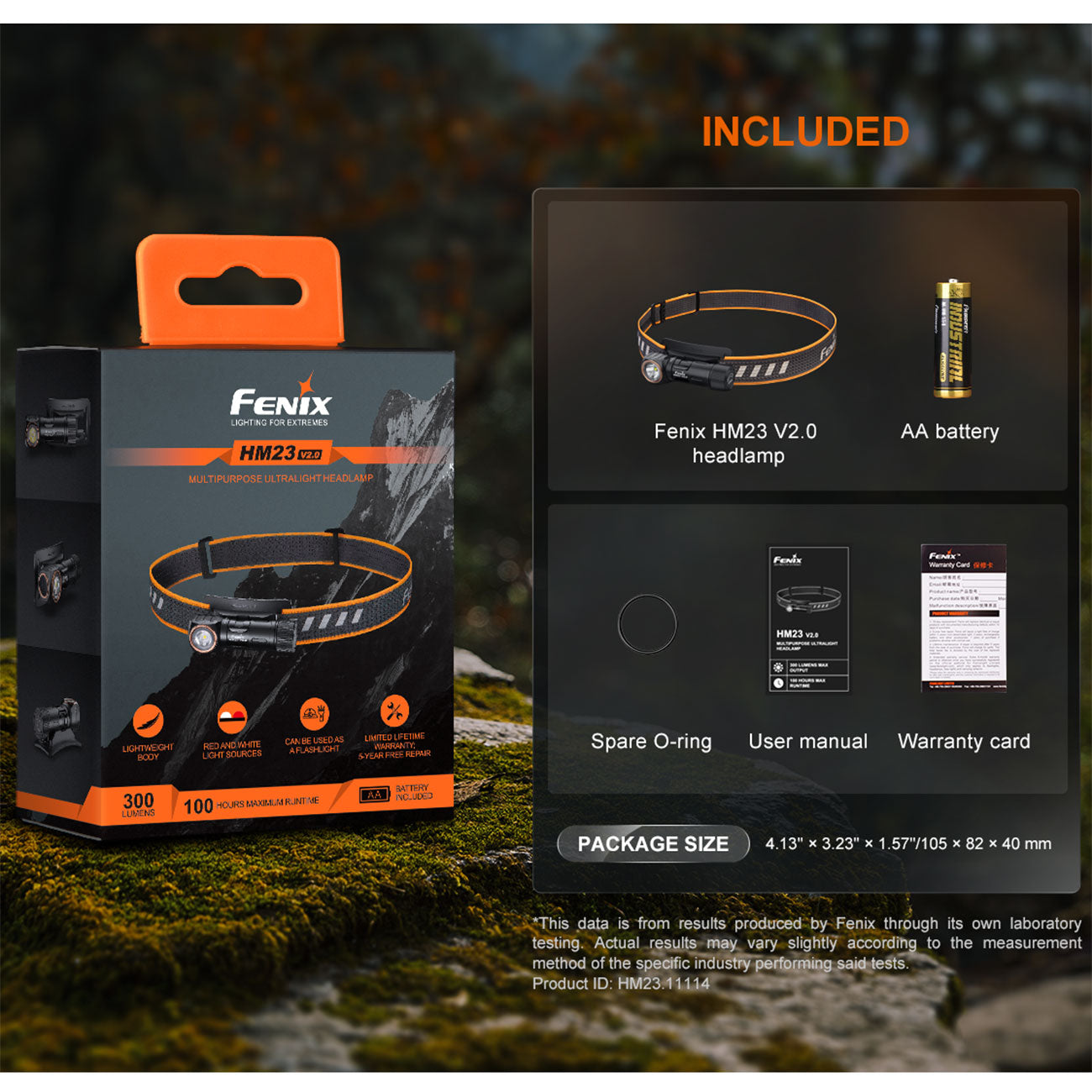 Fenix HM23 V2.0 LED Stirnlampe 300 Lumen, kompakt, magnetische Endkappe, Rotlicht – Detailansicht