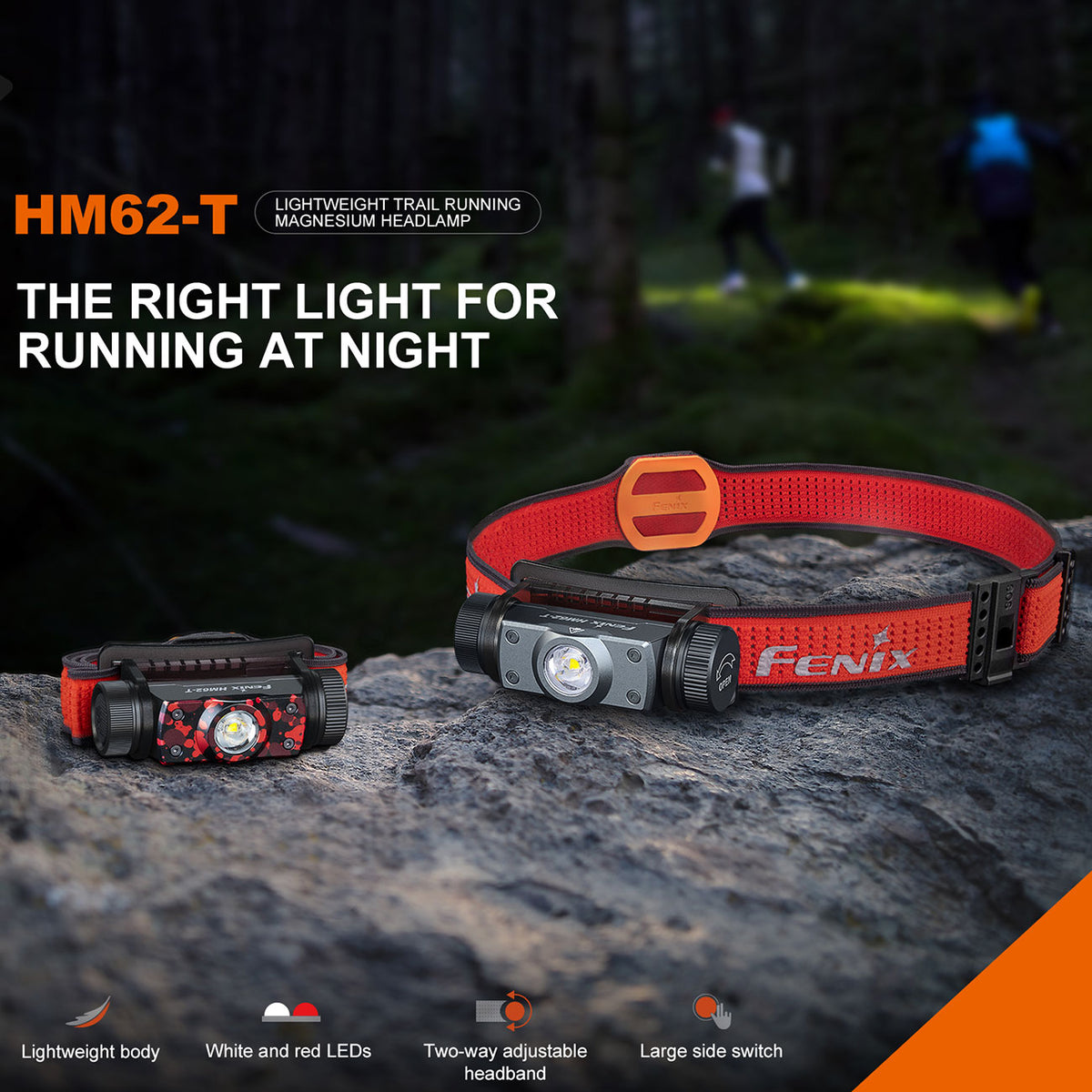 Fenix HM62-T LED Stirnlampe 1200 Lumen, 150m Leuchtweite, Rotlicht, Notfallpfeife – Detailansicht