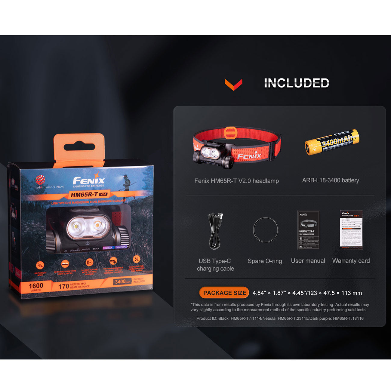 Fenix HM65R-T V2.0 Trailrunning Dual LED Stirnlampe 1600 Lumen 3 Farbvarianten – Lieferumfang und Verpackung