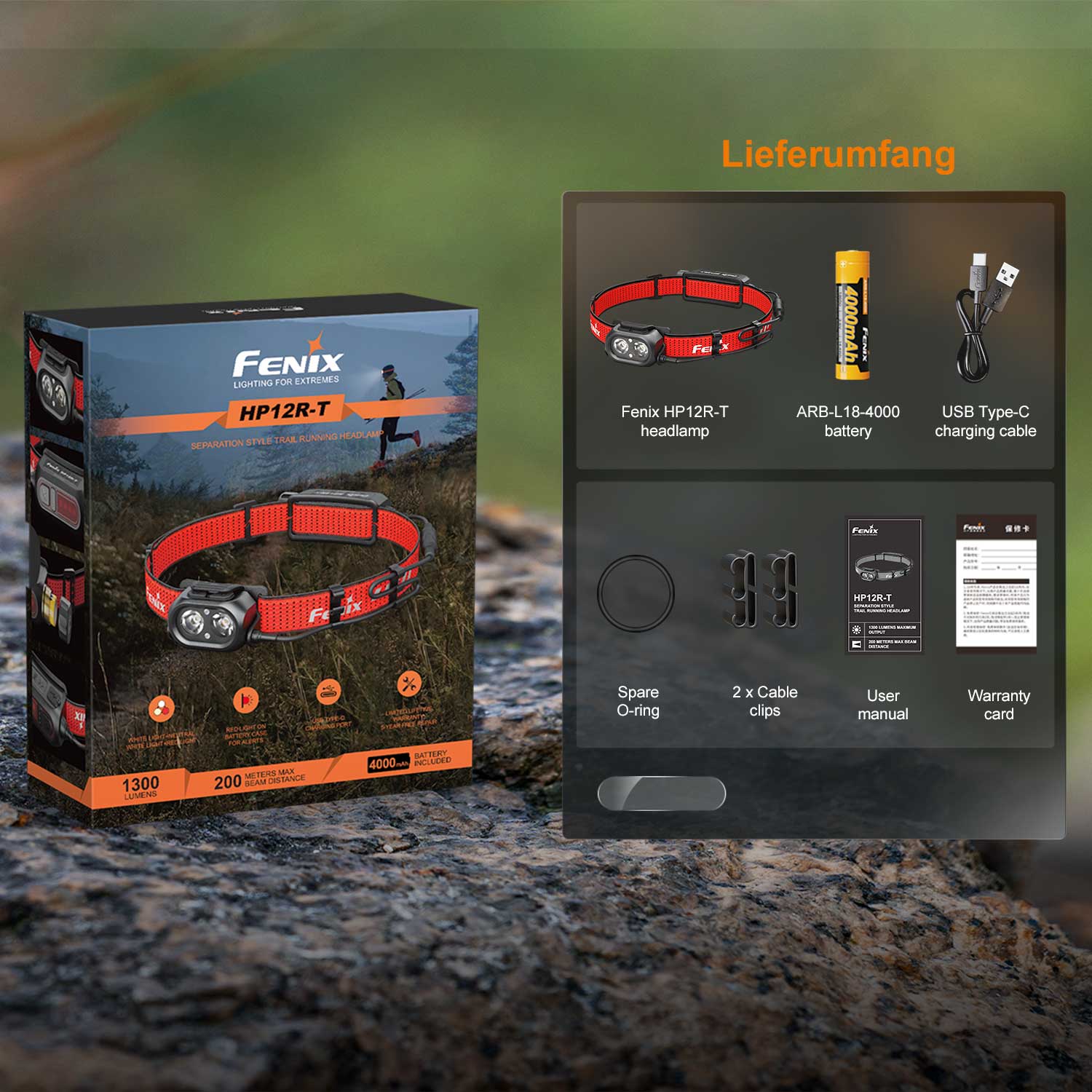 Fenix HP12R-T LED Stirnlampe für Trailrunning 1300 Lumen 18650 Akku USB-C – Detailansicht