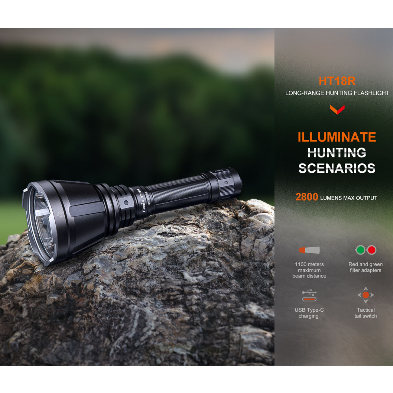 Fenix HT18R Jagd LED Taschenlampe 2800 Lumen – USB-C Ladefunktion, Lichtbild und Leuchtleistung